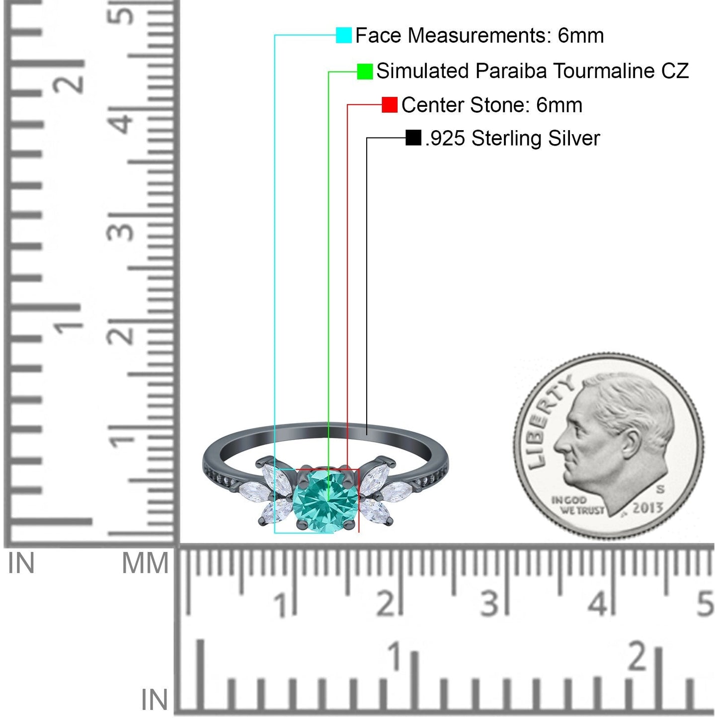 Marquise Black Tone Paraiba Tourmaline CZ Wedding Ring