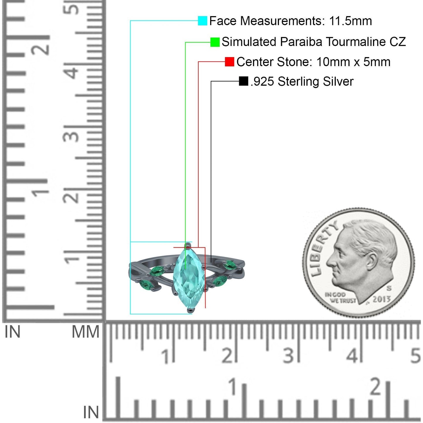 Infinity Twist Emerald Marquise Black Tone, Simulated Paraiba Tourmaline CZ Wedding Ring