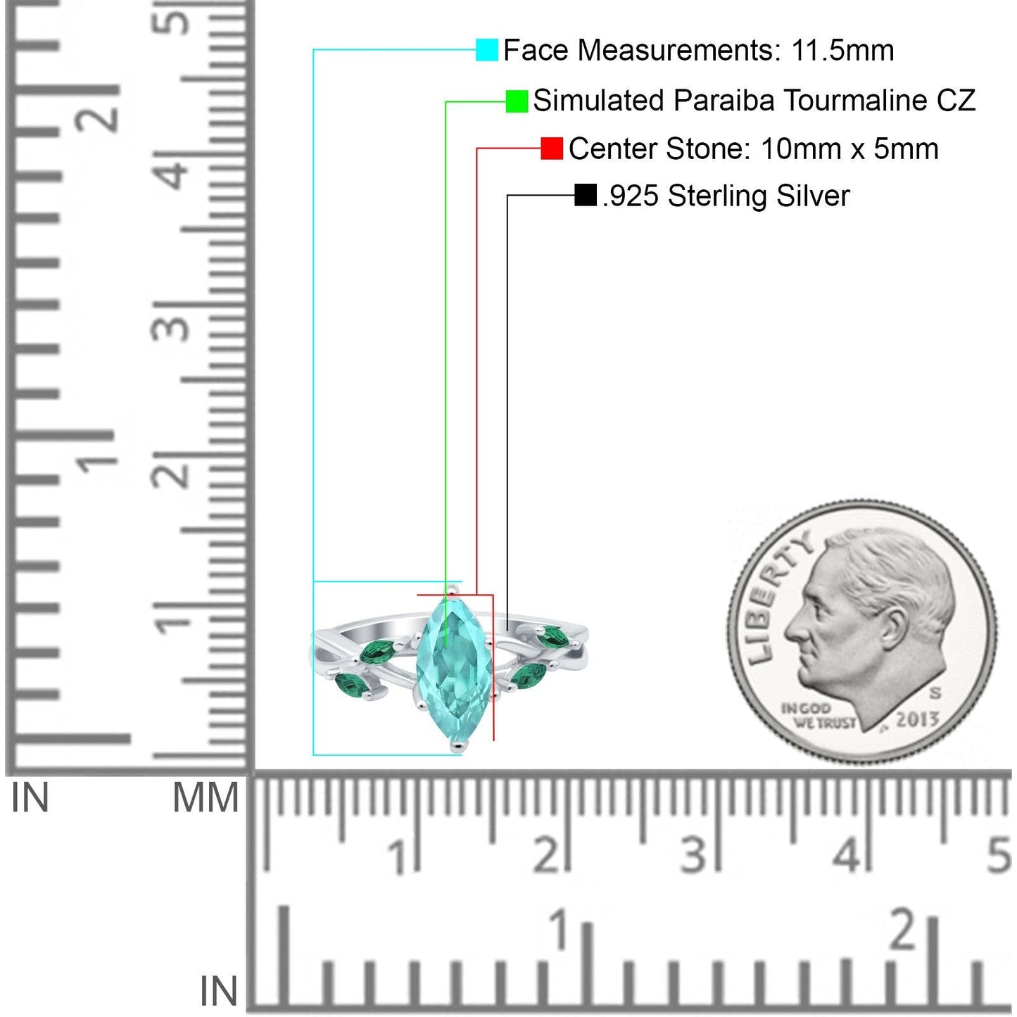 Infinity Twist Emerald Marquise Simulated Paraiba Tourmaline CZ Wedding Ring