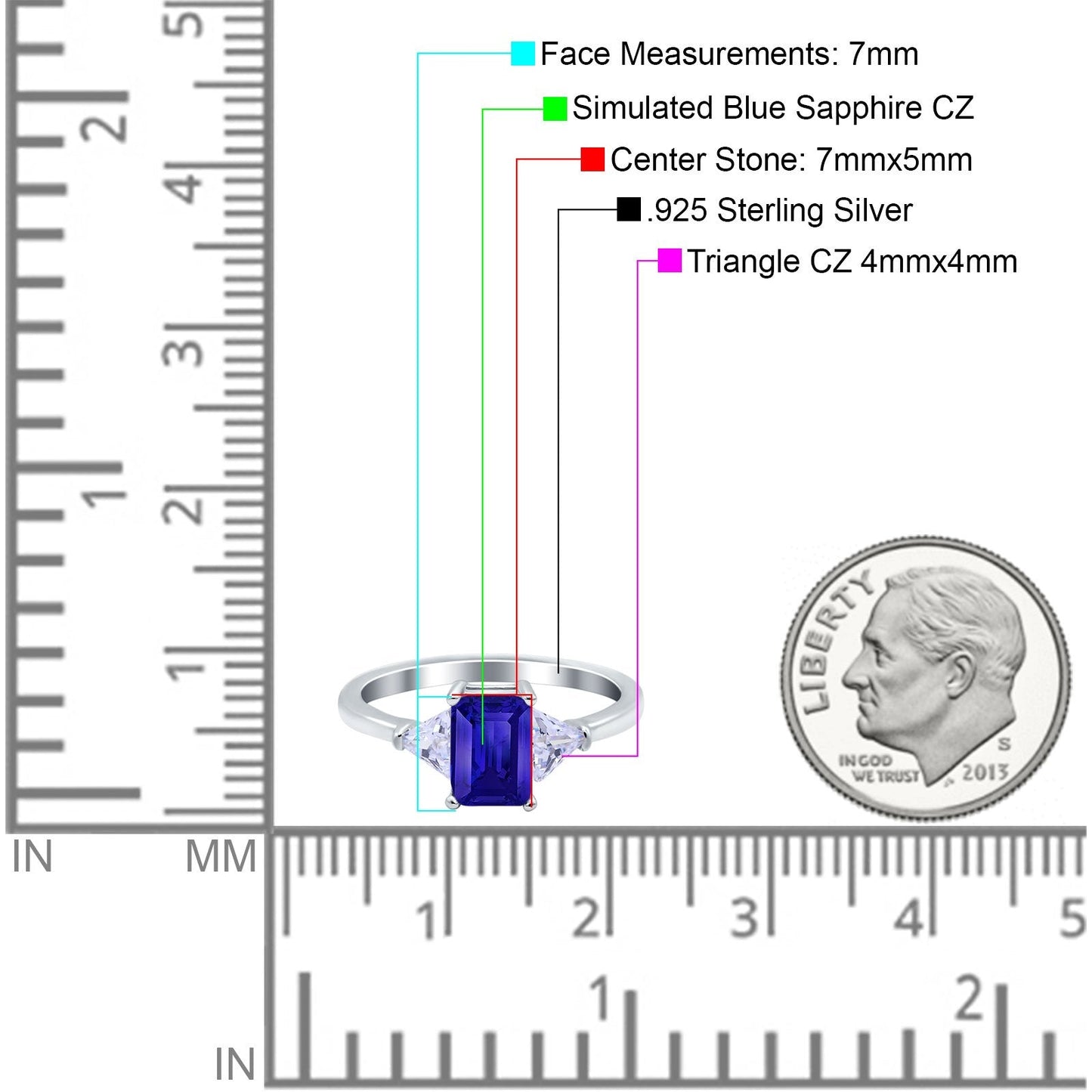 Emerald Cut Art Deco Engagement Ring Simulated Blue Sapphire CZ