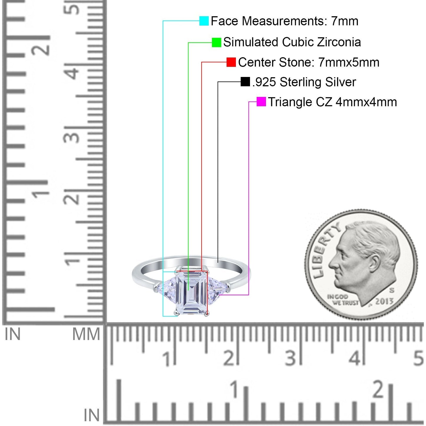 Emerald Cut Art Deco Engagement Ring Simulated Cubic Zirconia