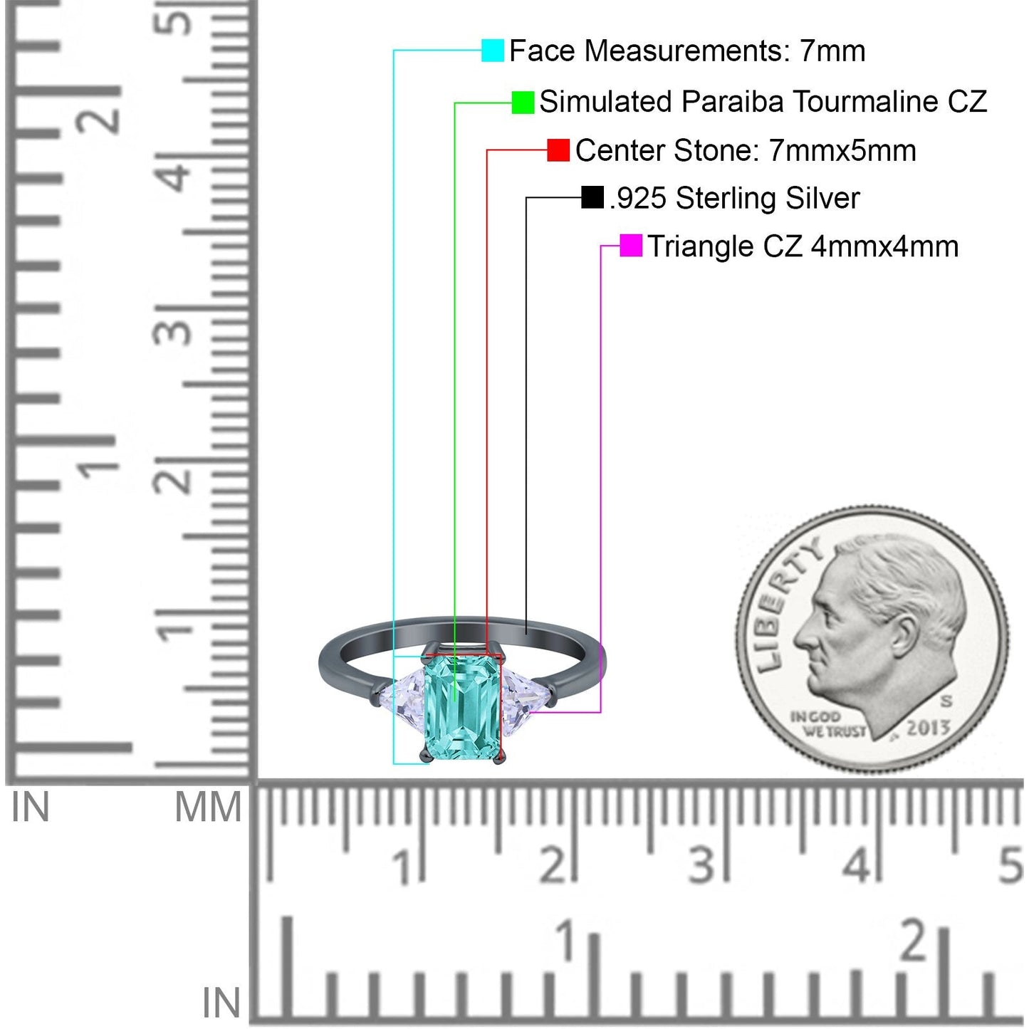 Emerald Cut Art Deco Engagement Ring Black Tone, Simulated Paraiba Tourmaline CZ