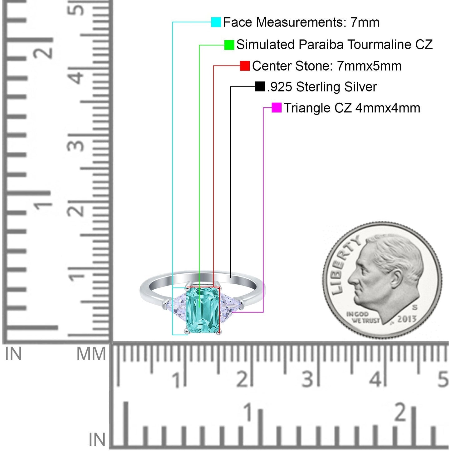 Emerald Cut Art Deco Engagement Ring Simulated Paraiba Tourmaline CZ