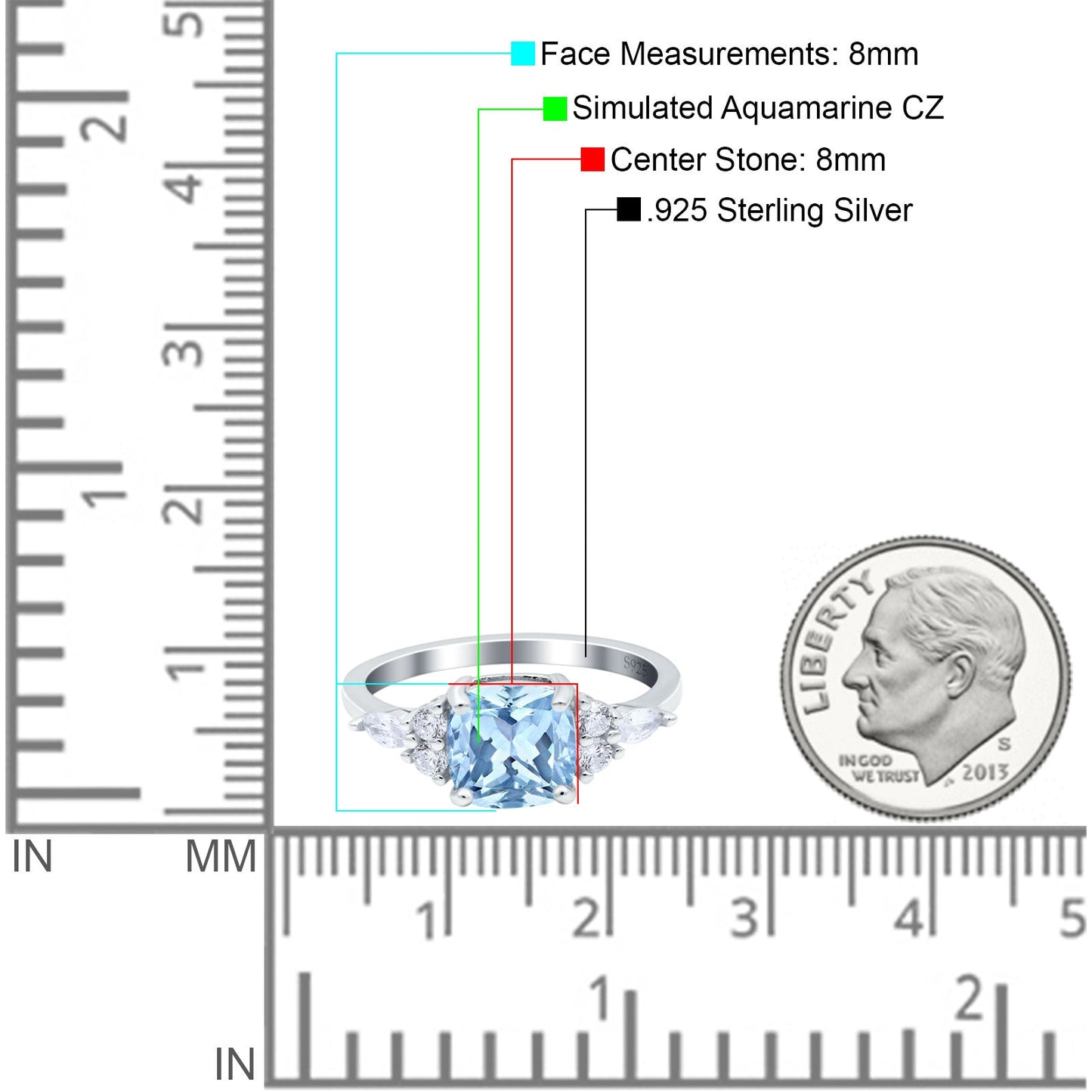 Cushion Art Deco Aquamarine CZ Engagement Ring