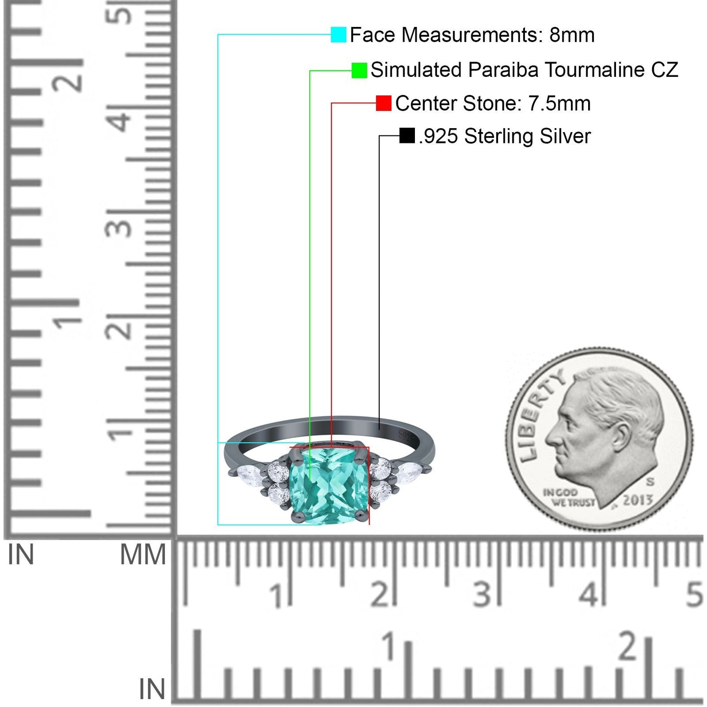 Cushion Cut Art Deco Black Tone, Simulated Paraiba Tourmaline CZ Engagement Ring