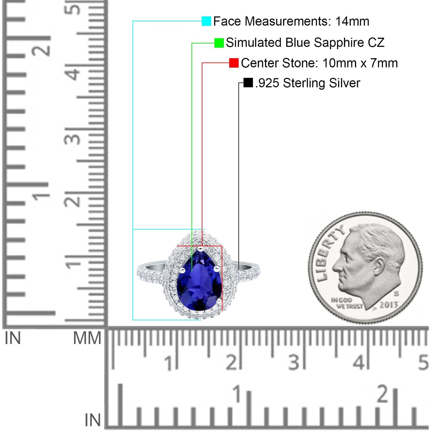 Teardrop Pear Art Deco Vintage Engagement Ring Simulated Blue Sapphire CZ