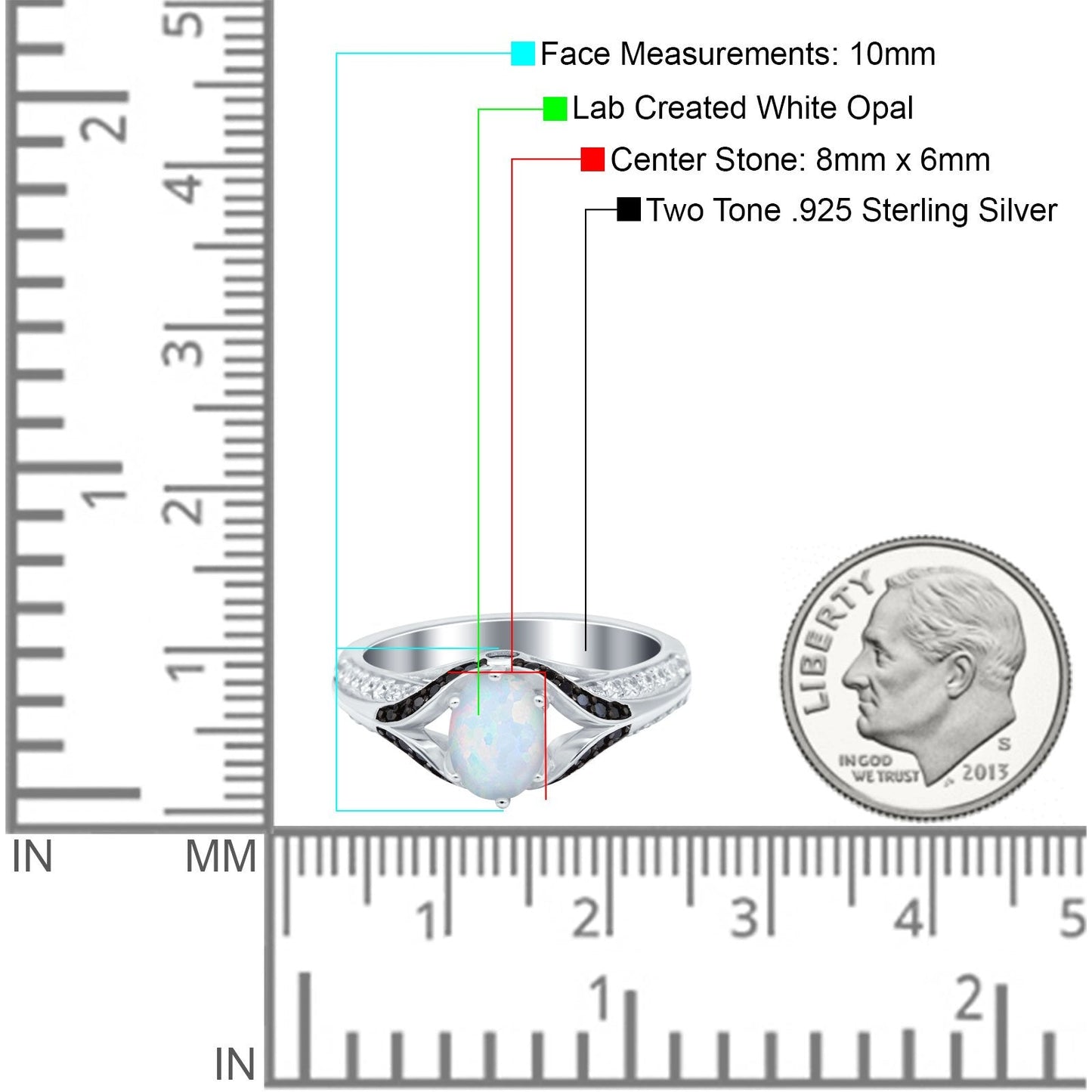Art Deco Oval Black Lab Created White Opal Engagement Ring