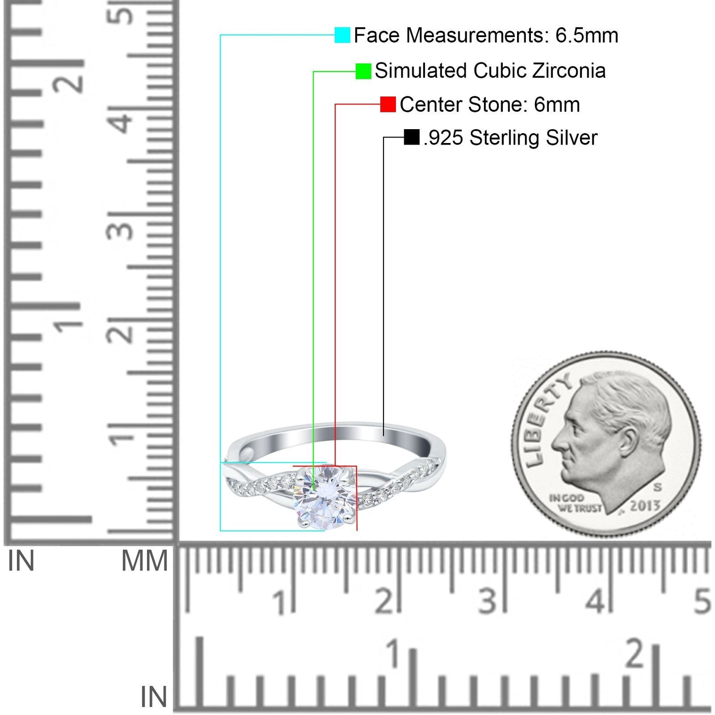 Art Deco Wedding Ring Round Simulated Cubic Zirconia