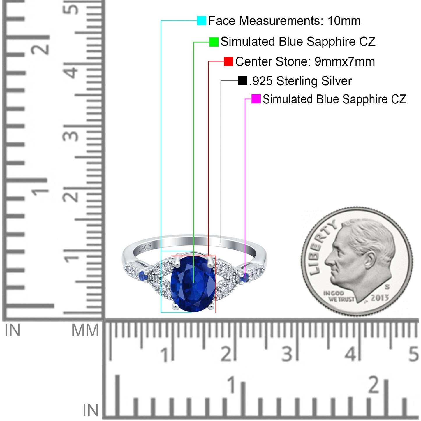 Oval Blue Sapphire Art Deco Simulated Blue Sapphire CZ Wedding Ring