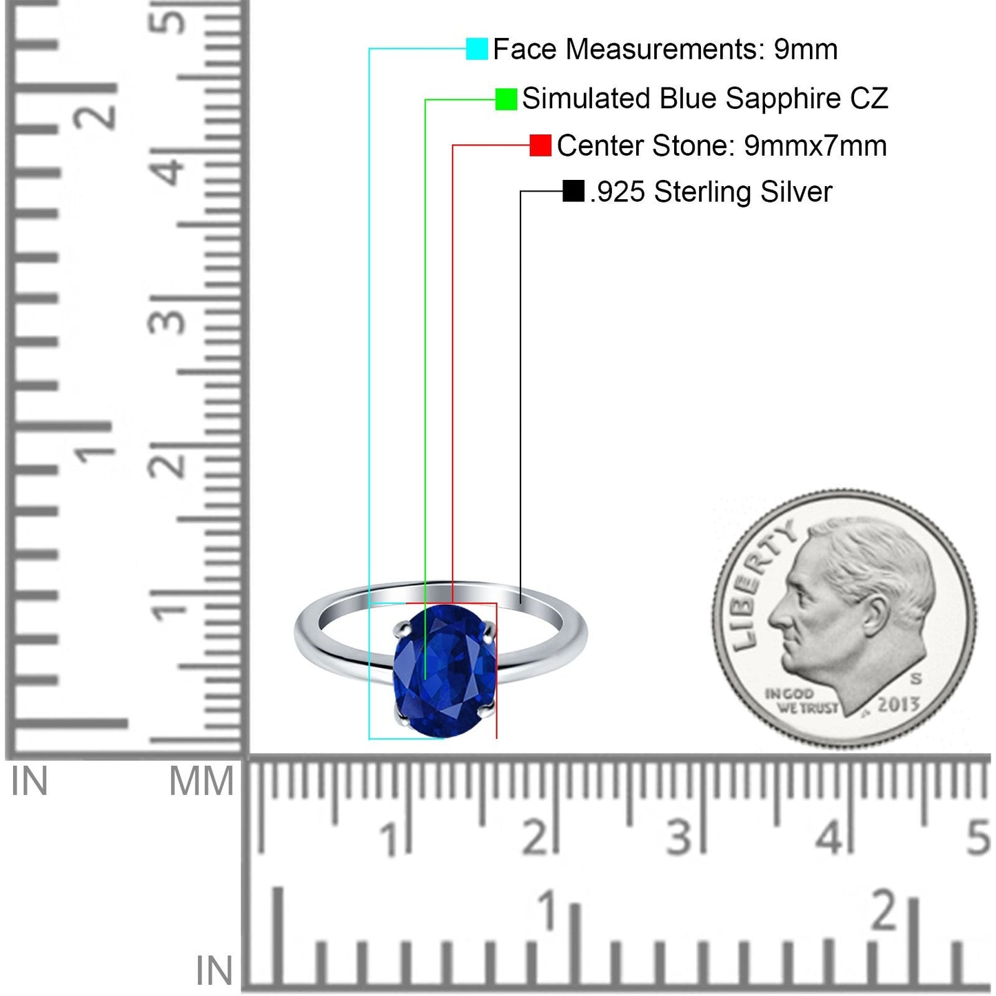 Oval Cathedral Solitaire Wedding Ring Simulated Blue Sapphire CZ