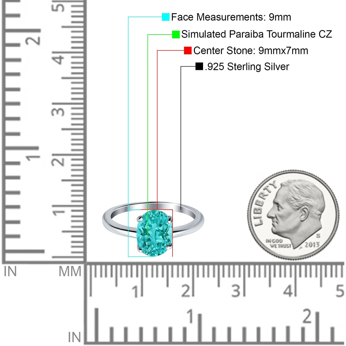 Oval Cathedral Solitaire Wedding Ring Simulated Paraiba Tourmaline CZ