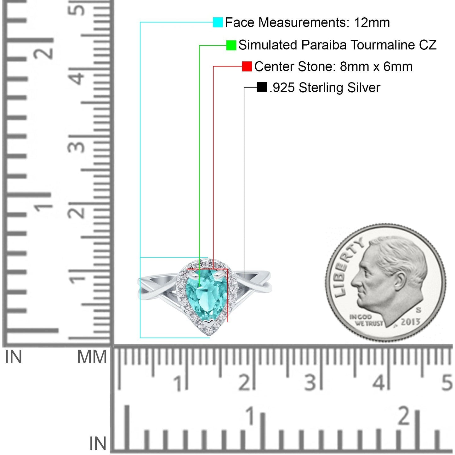 Teardrop Pear Twist Infinity Shank Simulated Paraiba Tourmaline CZ Wedding Ring