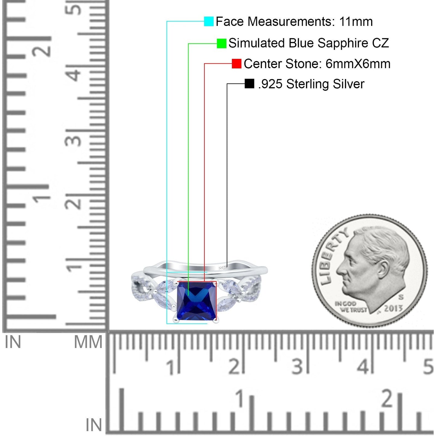 Two Piece Art Deco Princess Cut Wedding Bridal Ring Simulated Blue Sapphire CZ