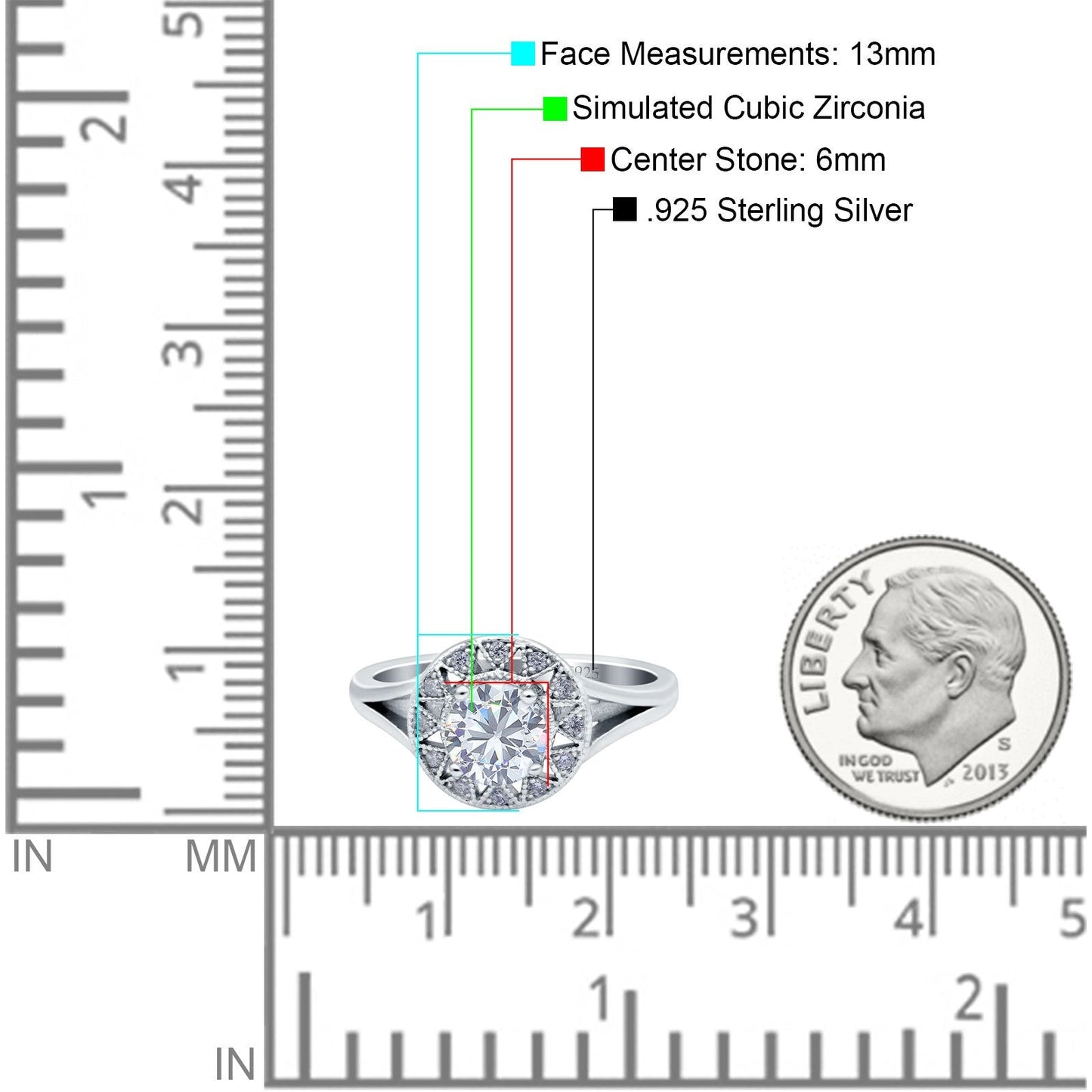 Celtic Halo Engagement Ring Round Simulated Cubic Zirconia