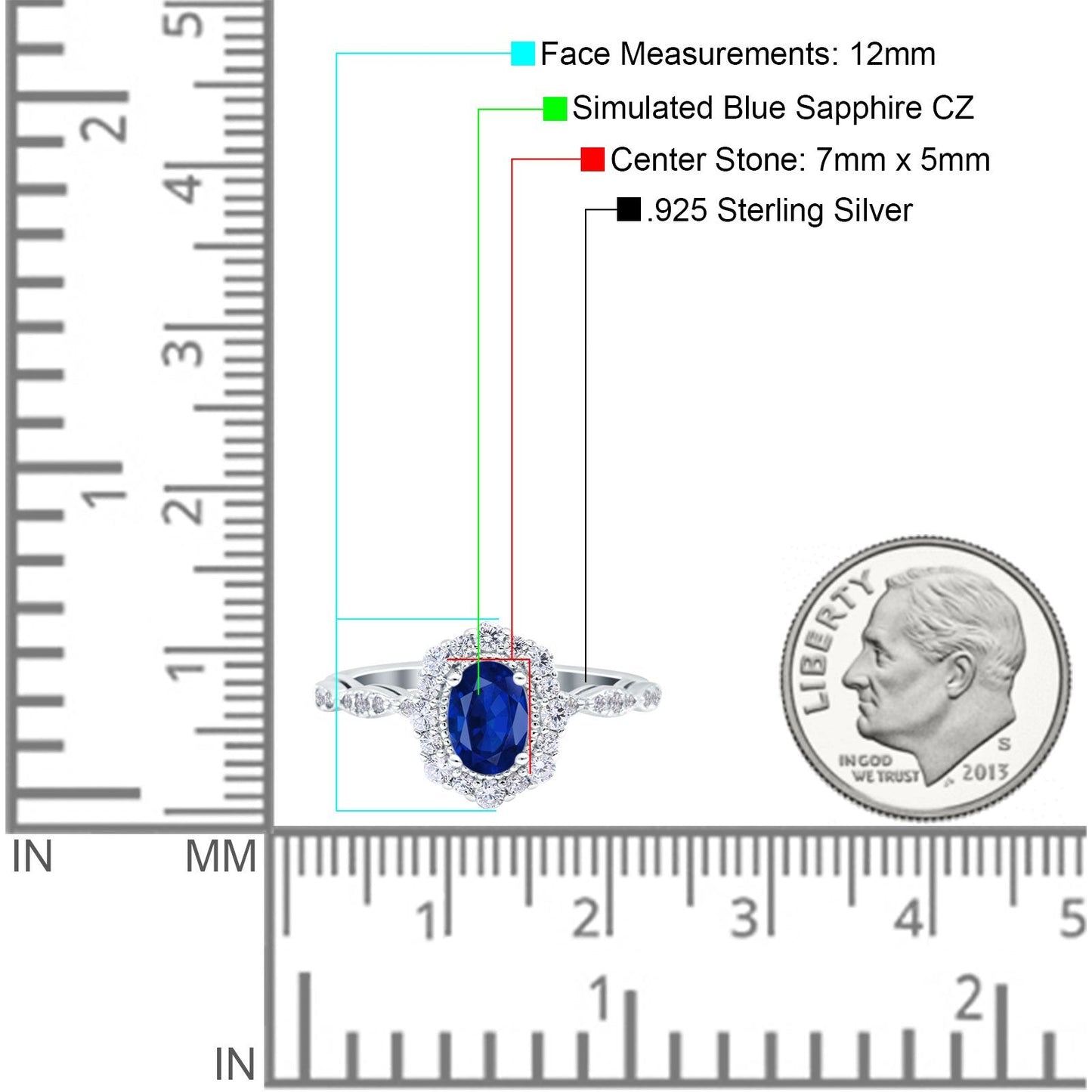 Art Deco Halo Oval Simulated Blue Sapphire CZ Engagement Ring