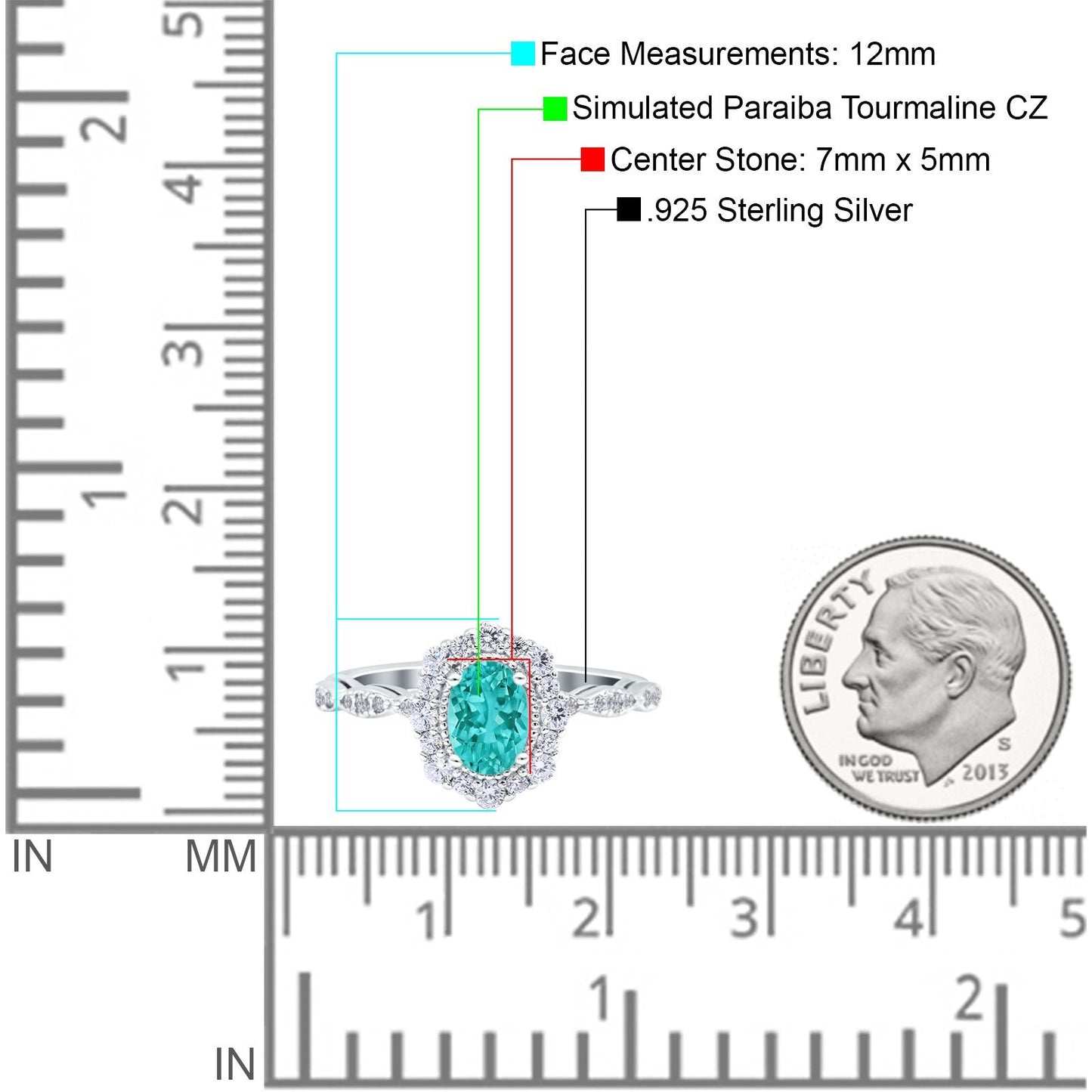 Art Deco Halo Oval Simulated Paraiba Tourmaline CZ Engagement Ring