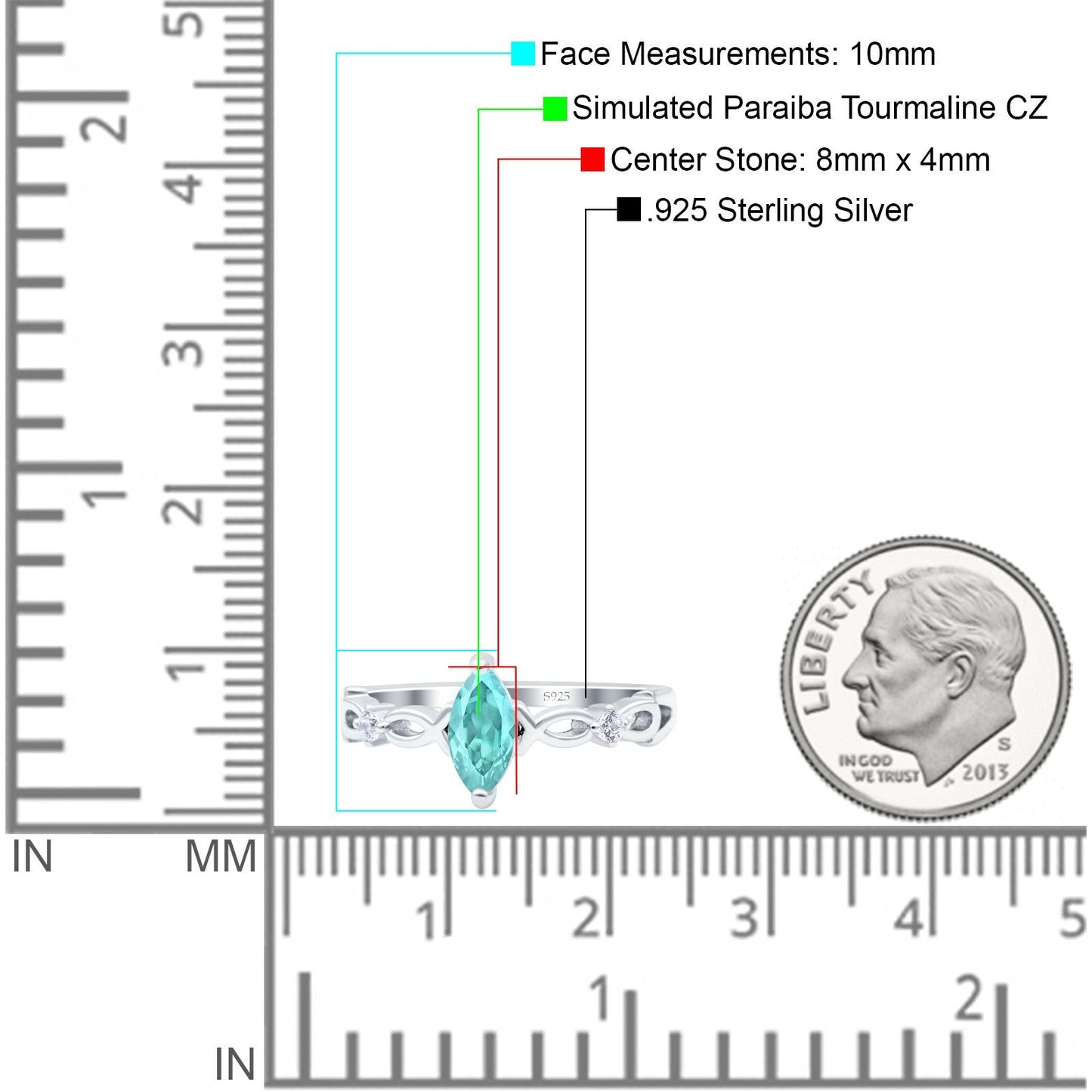 Marquise Wedding Ring Infinity Twisted Simulated Paraiba Tourmaline CZ