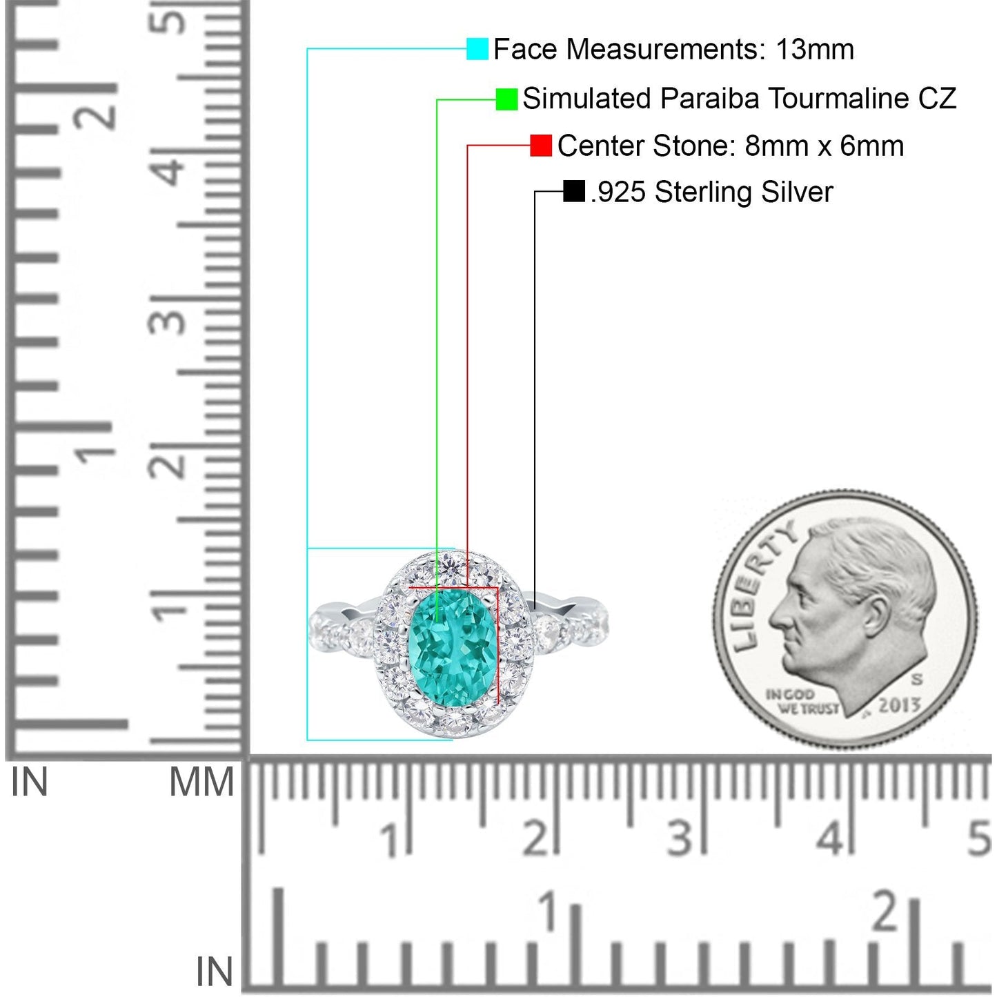 Oval Halo Simulated Paraiba Tourmaline CZ Bridal Ring