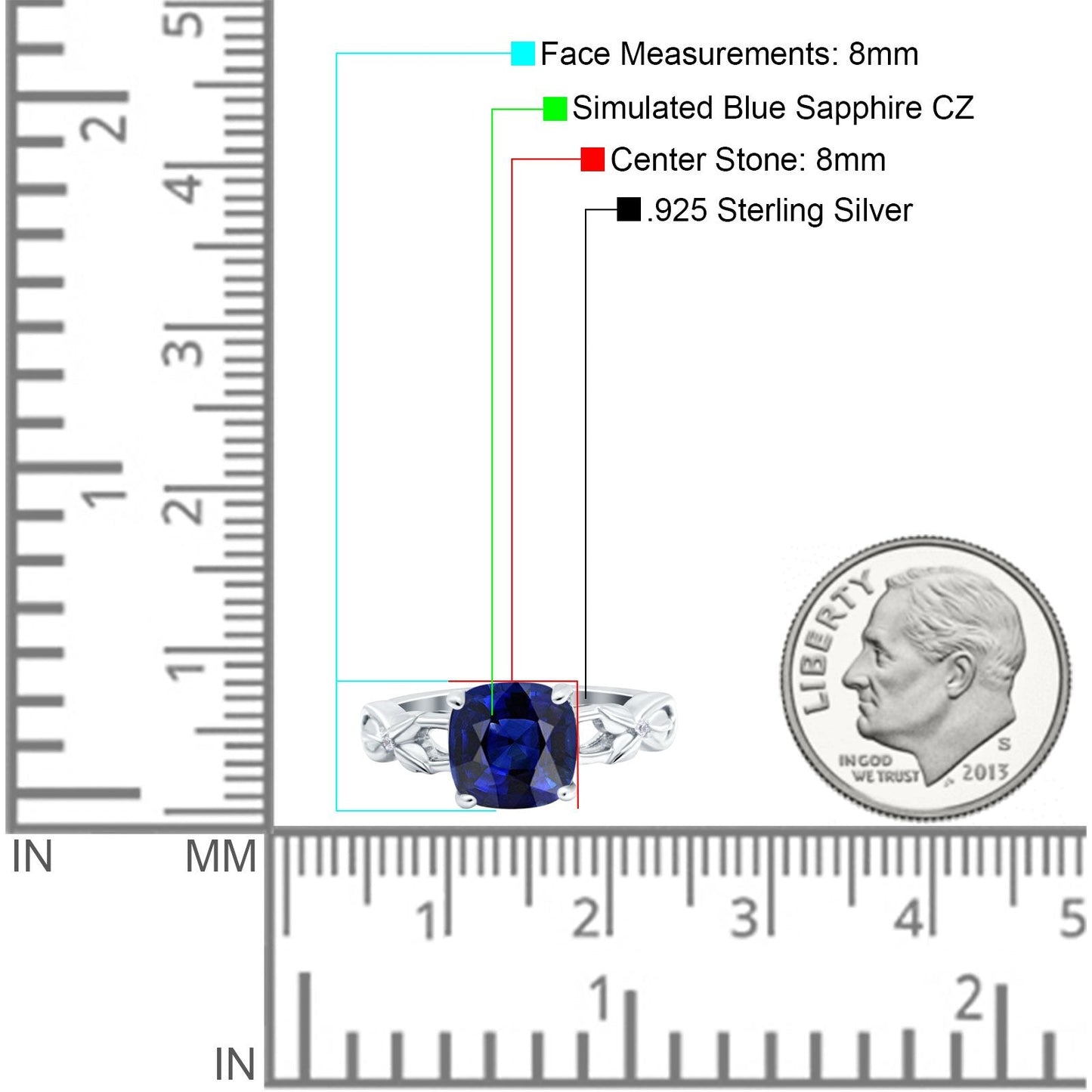 Art Deco Cushion Cut Wedding Ring Simulated Blue Sapphire CZ