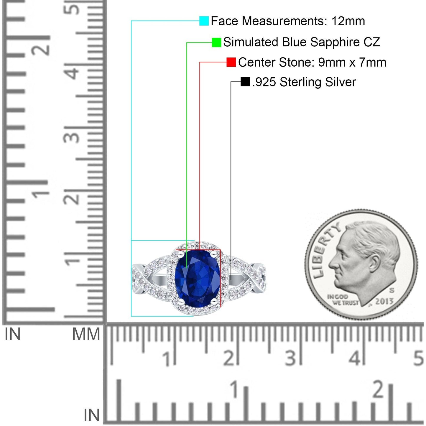 Infinity Twisted Shank Art Deco Oval Wedding Ring Simulated Blue Sapphire CZ