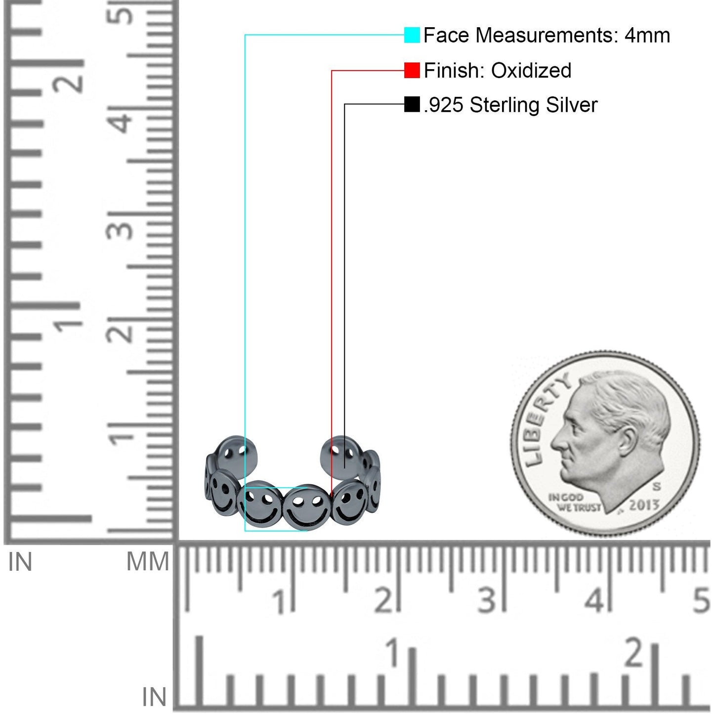 Smiley Face Toe Ring Black Tone Adjustable Band (4mm)