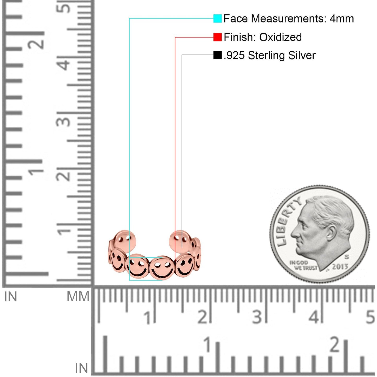 Smiley Face Toe Ring Rose Tone Adjustable Band (4mm)