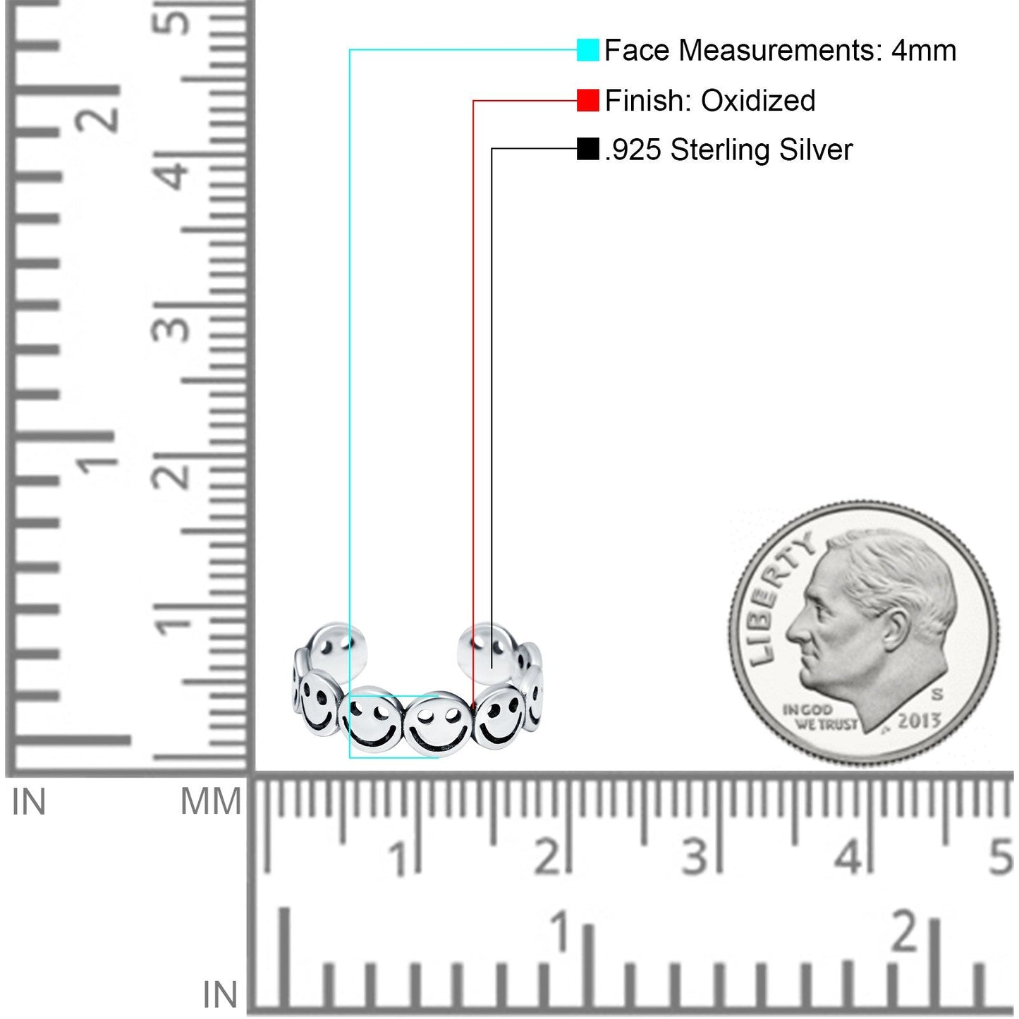 Smiley Face Toe Ring Adjustable Band (4mm)