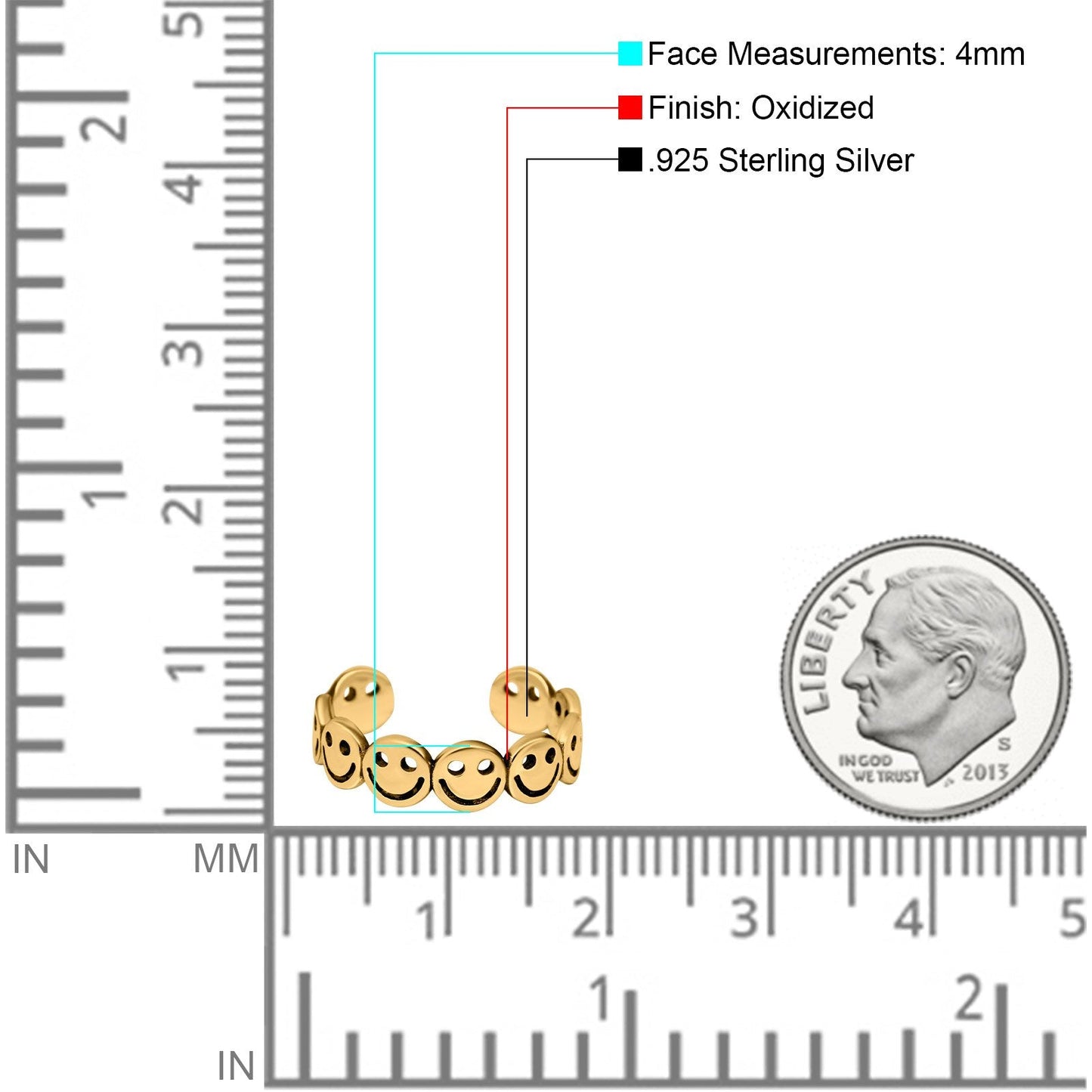 Smiley Face Toe Ring Yellow Tone Adjustable Band (4mm)