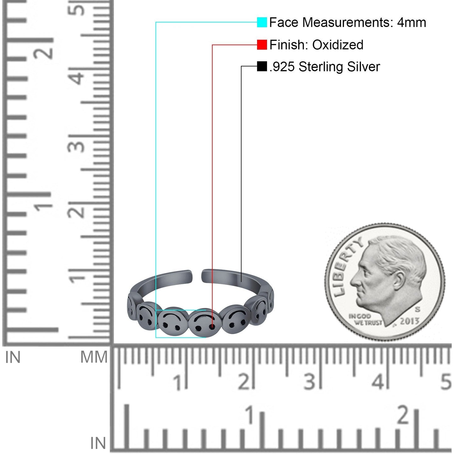 Smiley Face Toe Ring Black Tone Adjustable Band (4mm)