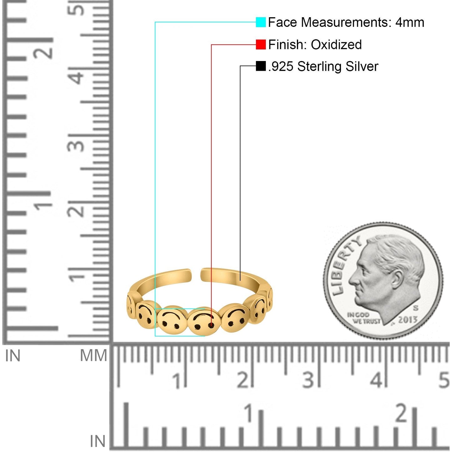 Smiley Face Toe Ring Yellow Tone Adjustable Band (4mm)