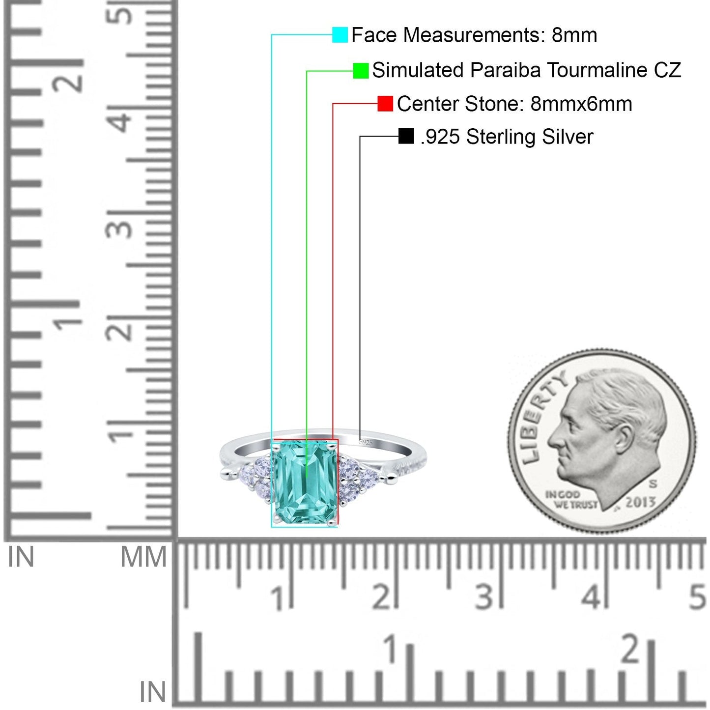 Art Deco Emerald Cut Wedding Bridal Ring Simulated Paraiba Tourmaline CZ