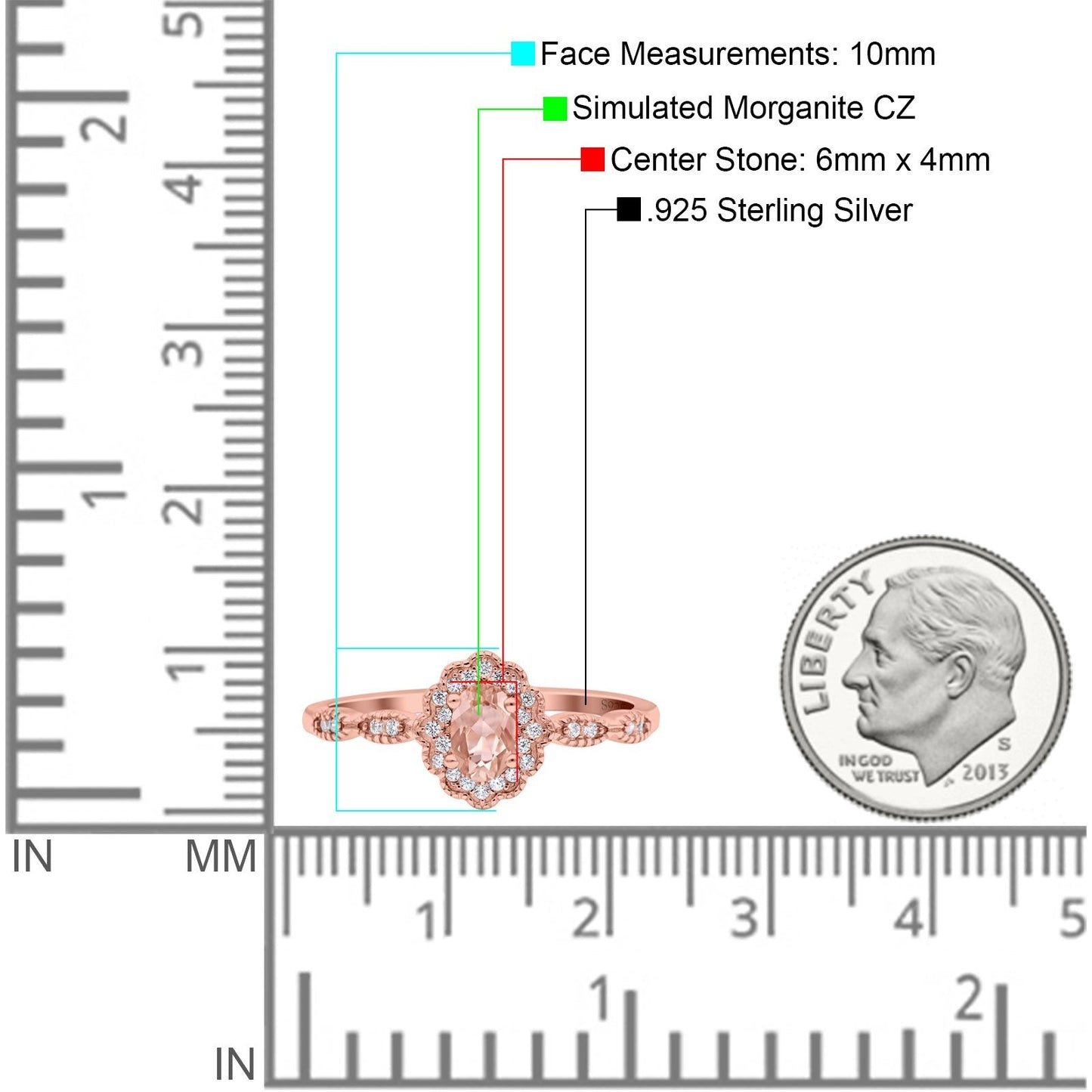 Halo Vintage Floral Art Deco Wedding Ring Oval Rose Tone, Simulated Morganite CZ