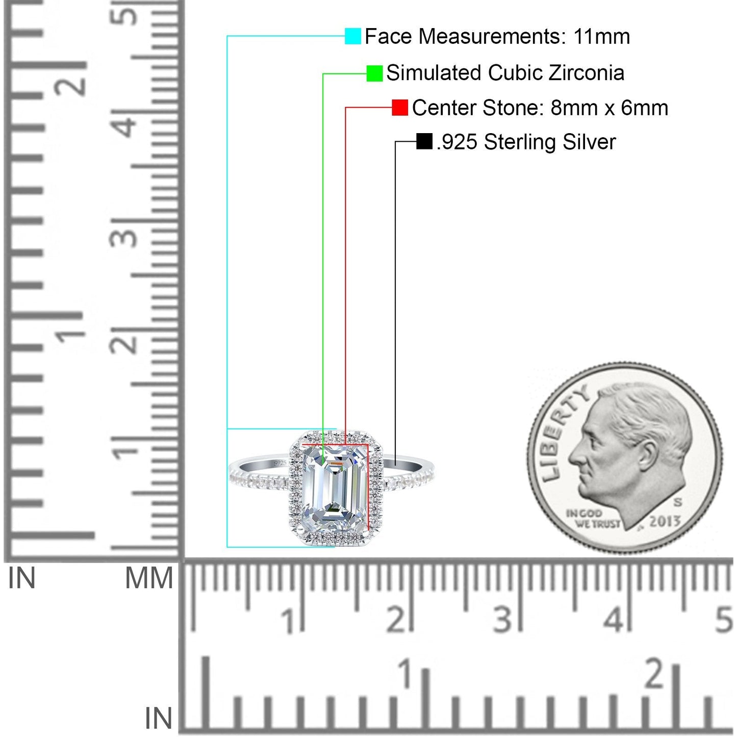 Emerald Cut Art Deco Wedding Ring Simulated Cubic Zirconia