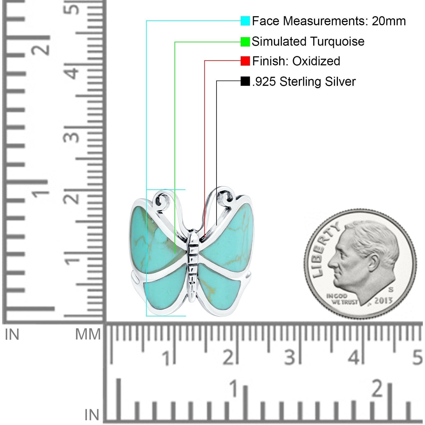 Butterfly Band Oxidized Thumb Ring Simulated Turquoise CZ