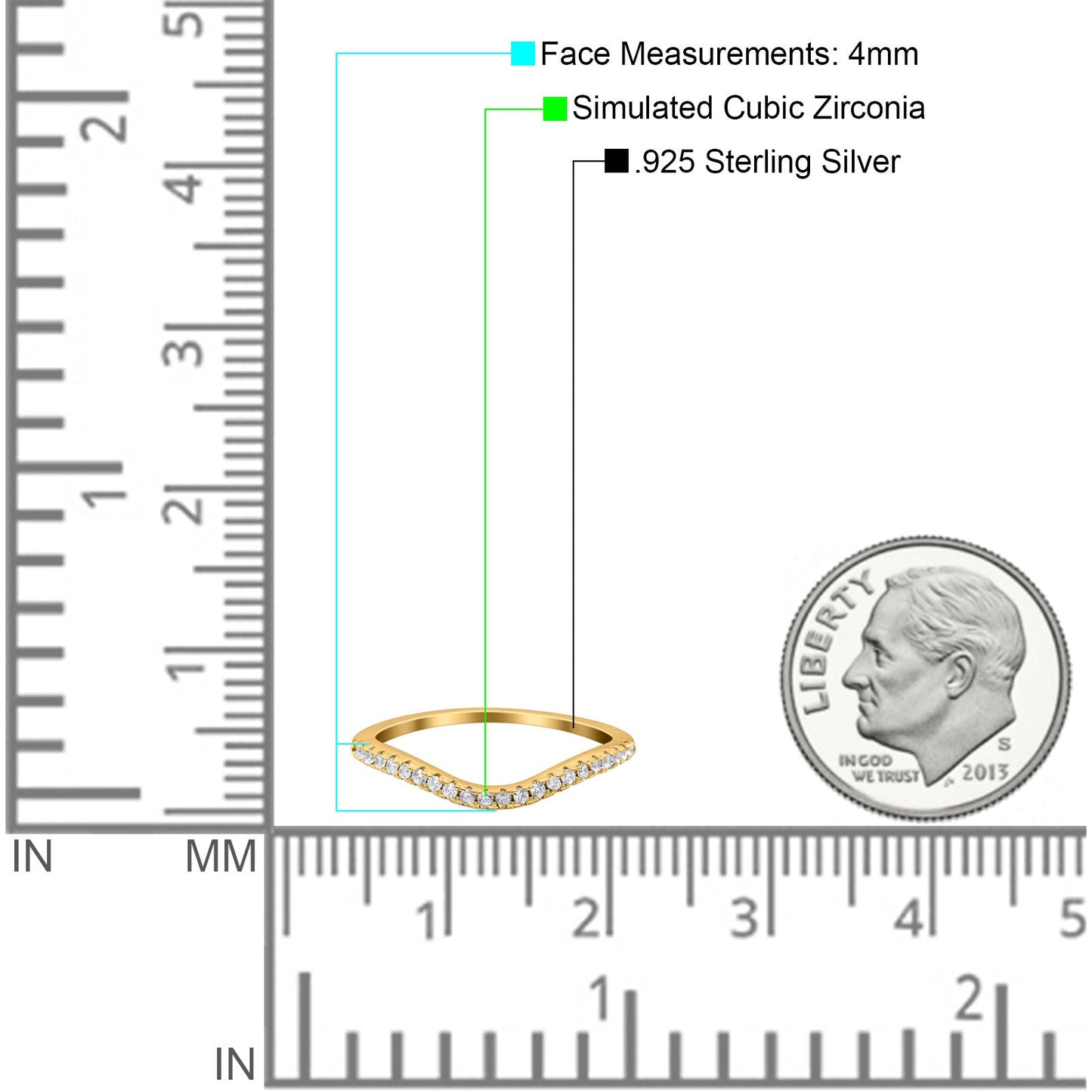 Contour Curved Half Eternity Band Ring Yellow Tone, Simulated Cubic Zirconia (4mm)