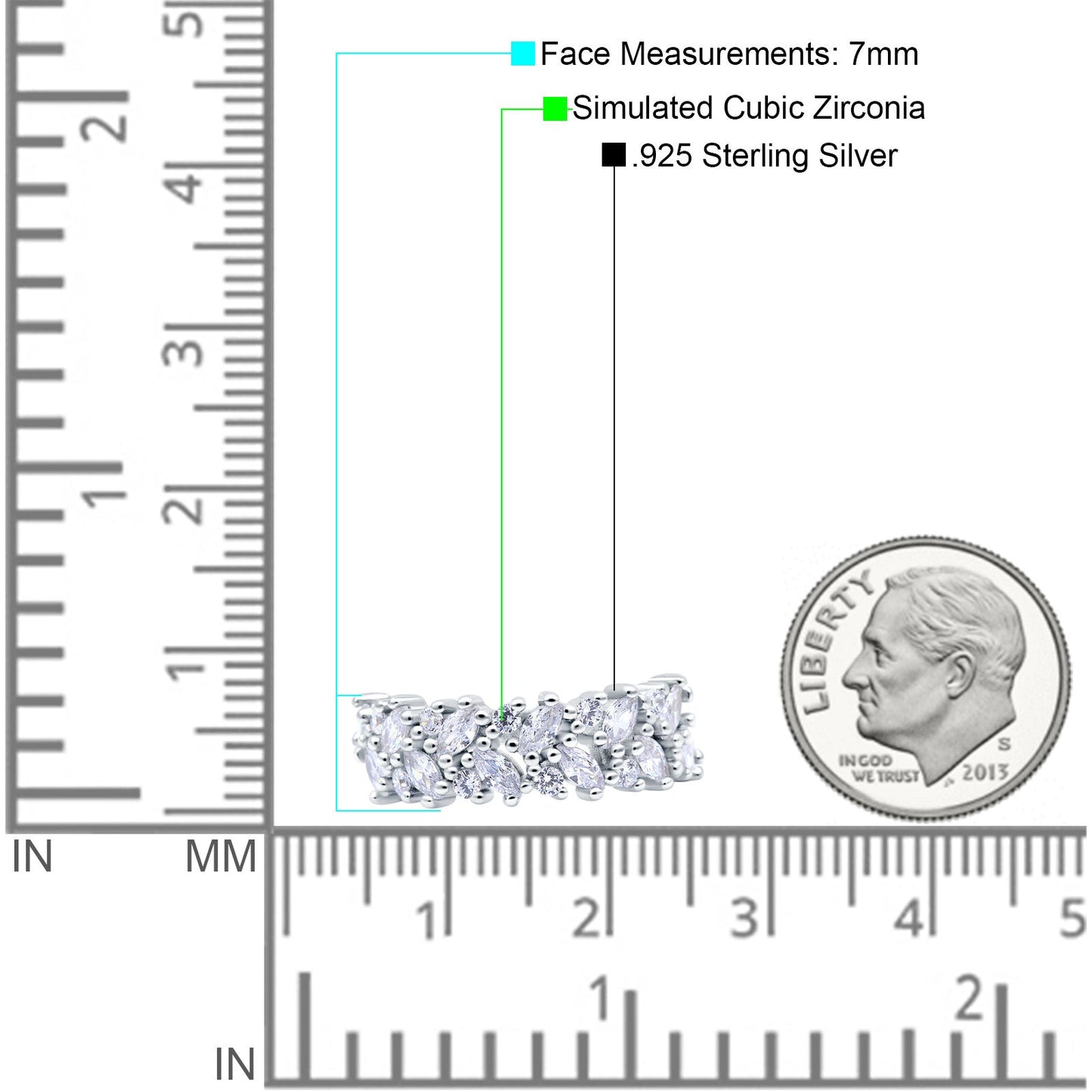 Half Eternity Ring Marquise Round Pave Simulated CZ Wedding Band