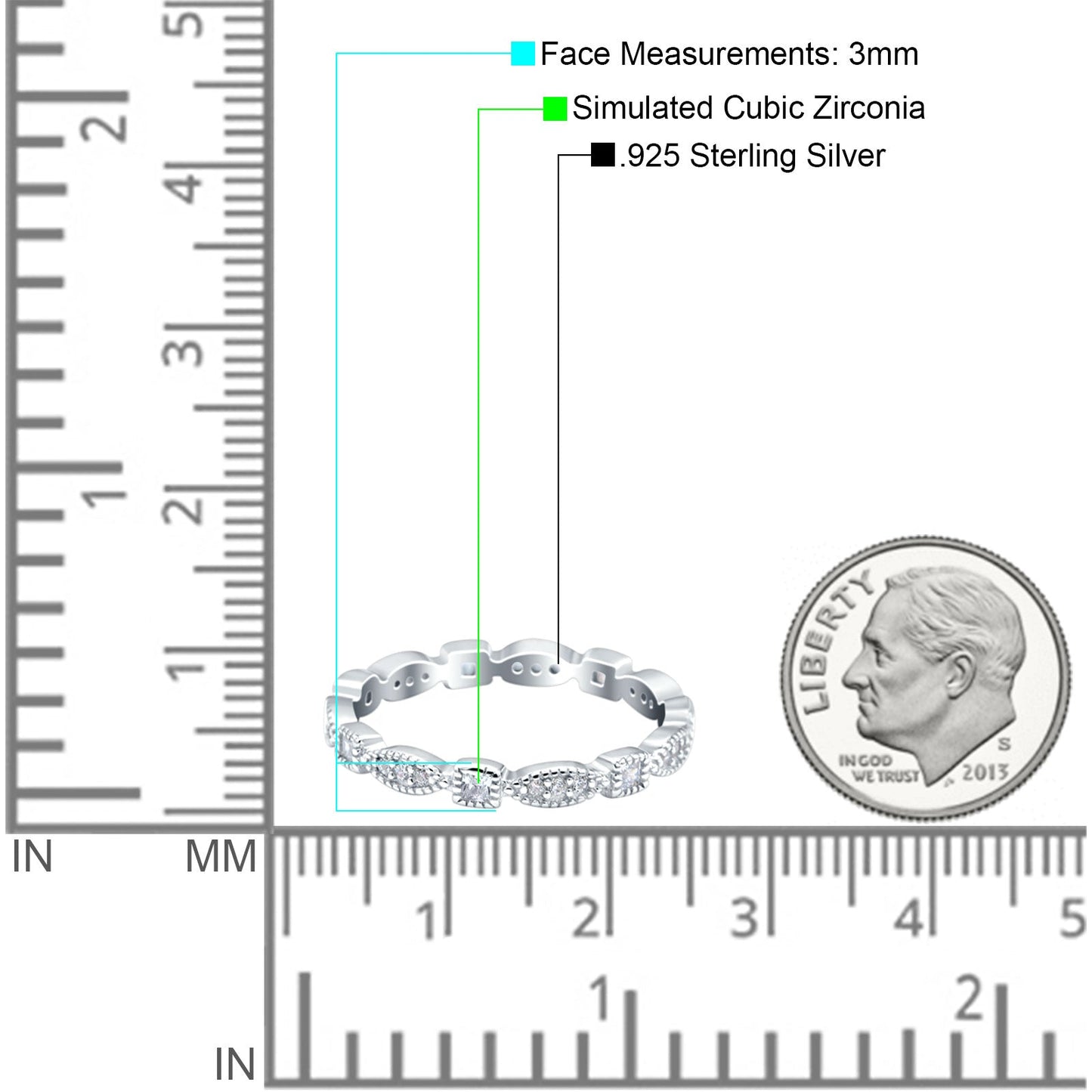 Full Eternity Stackable Ring Wedding Band Round Simulated Cubic Zirconia