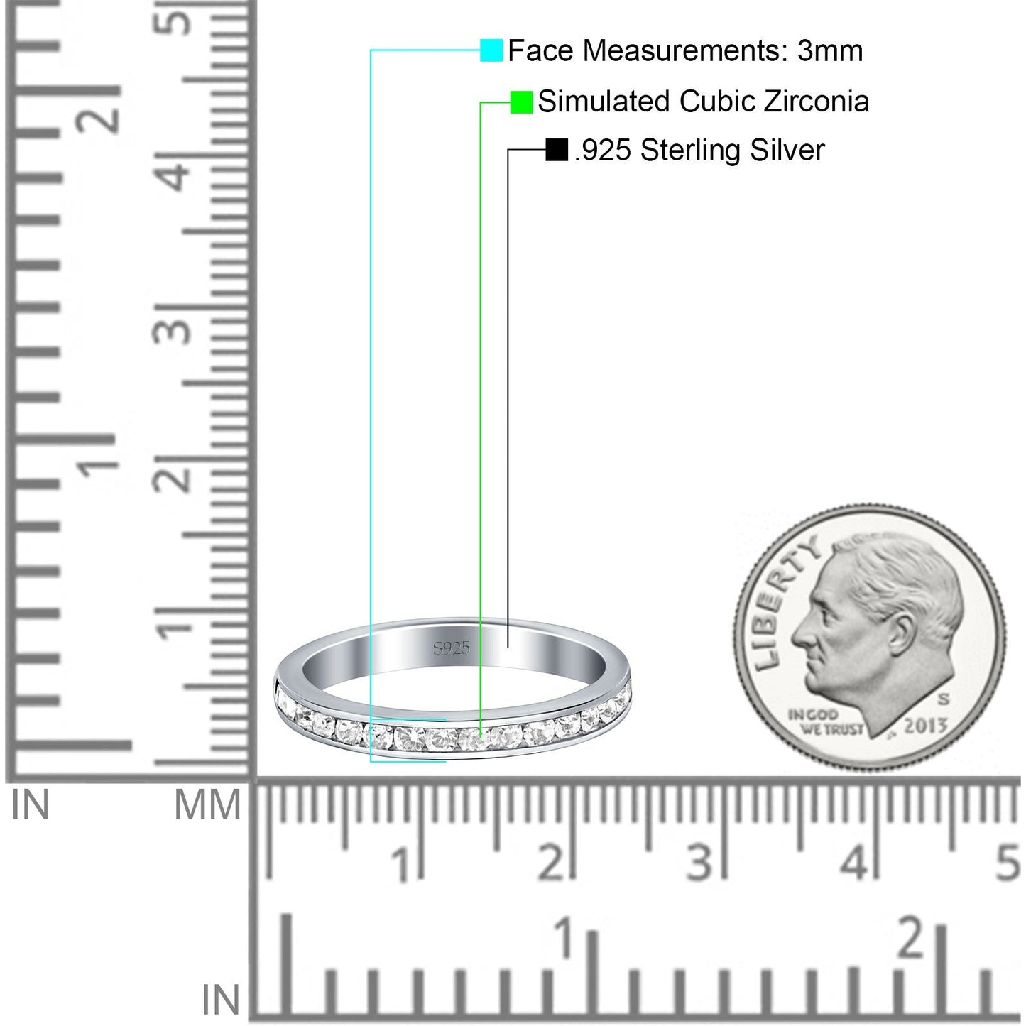 Full Eternity Stackable Band Wedding Ring Simulated Cubic Zirconia