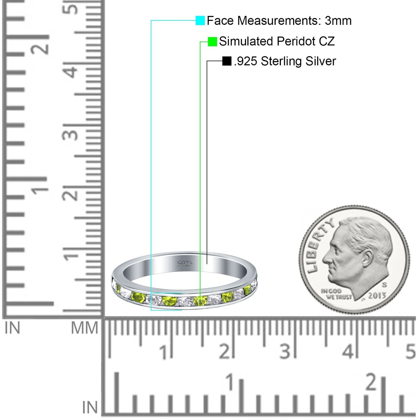 Full Eternity Stackable Band Wedding Ring Simulated Peridot & CZ