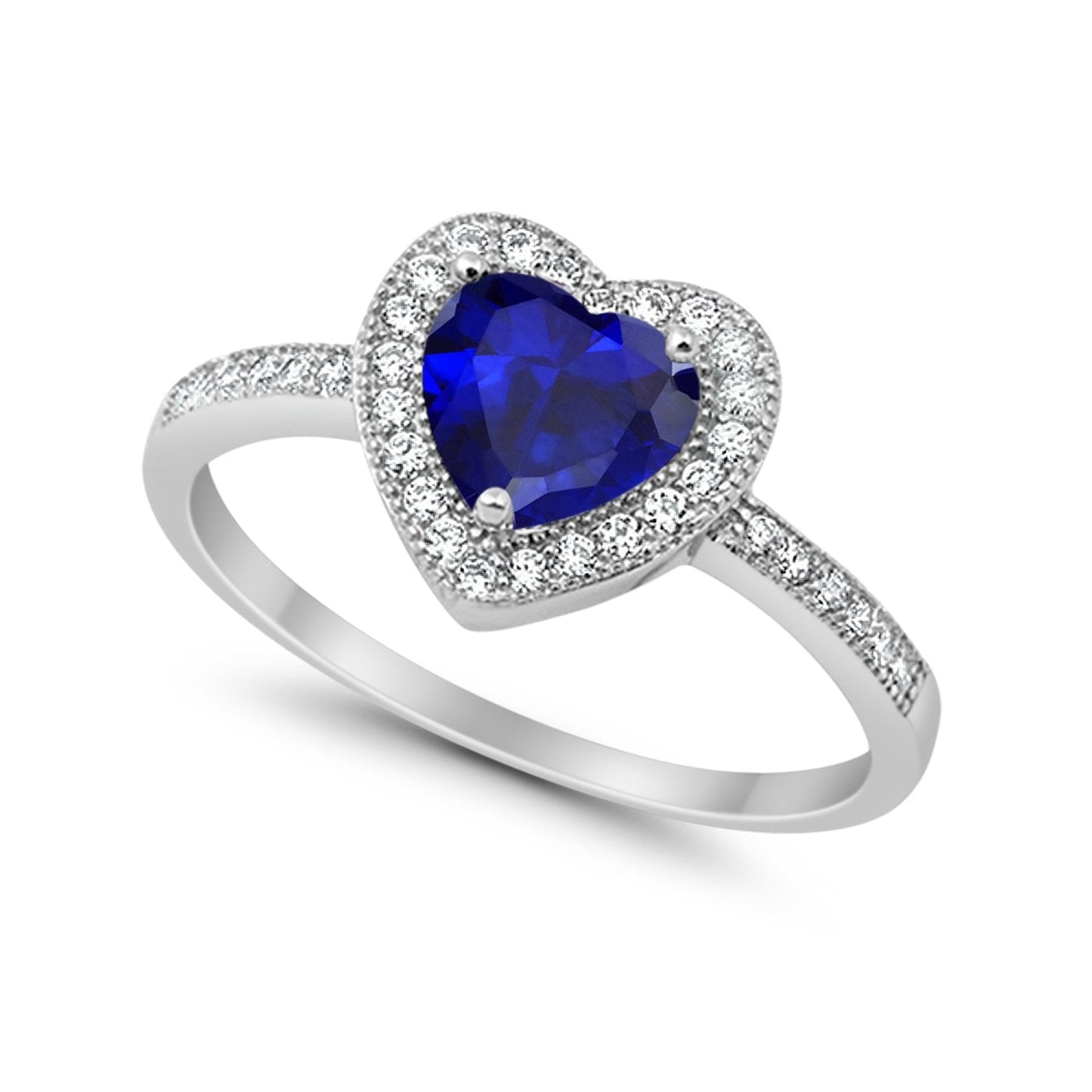 Halo Dazzling Heart Promise Ring Simulated Blue Sapphire CZ