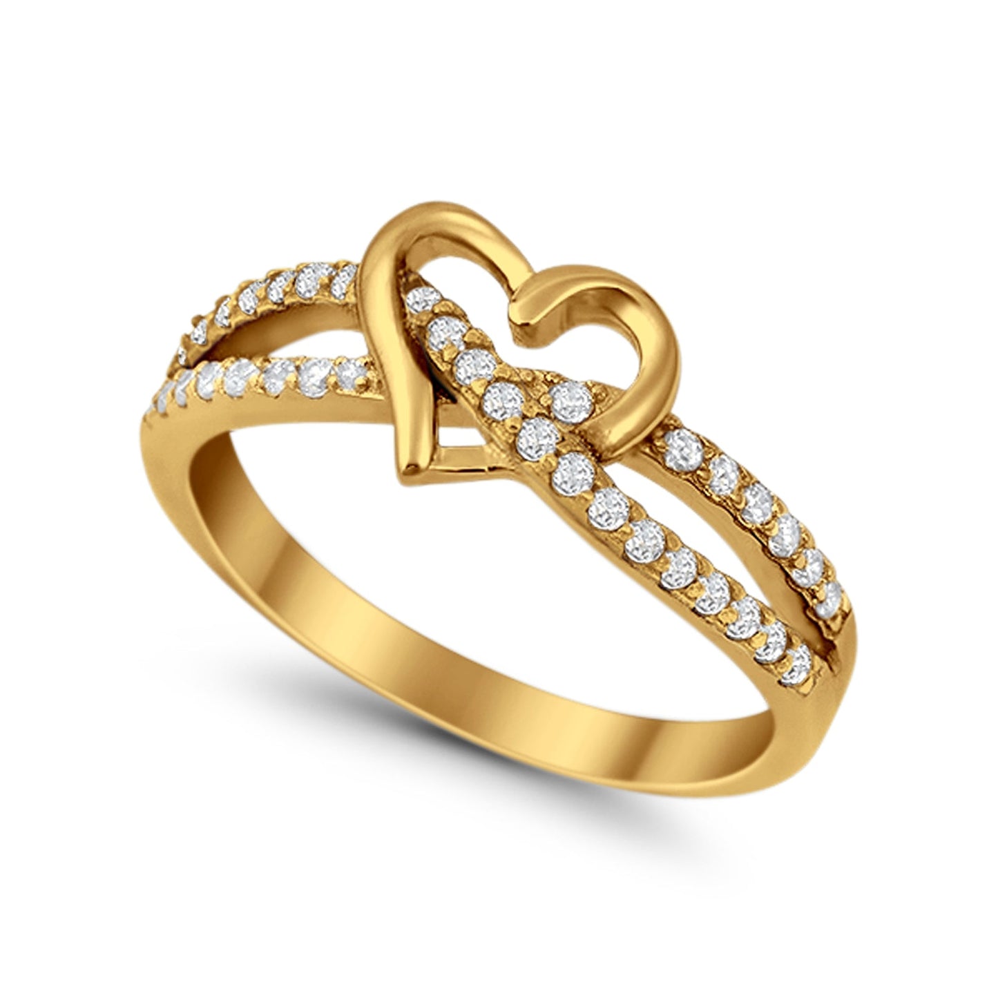 Infinity Heart Promise Round Yellow Tone, Simulated Cubic Zirconia Wedding Ring