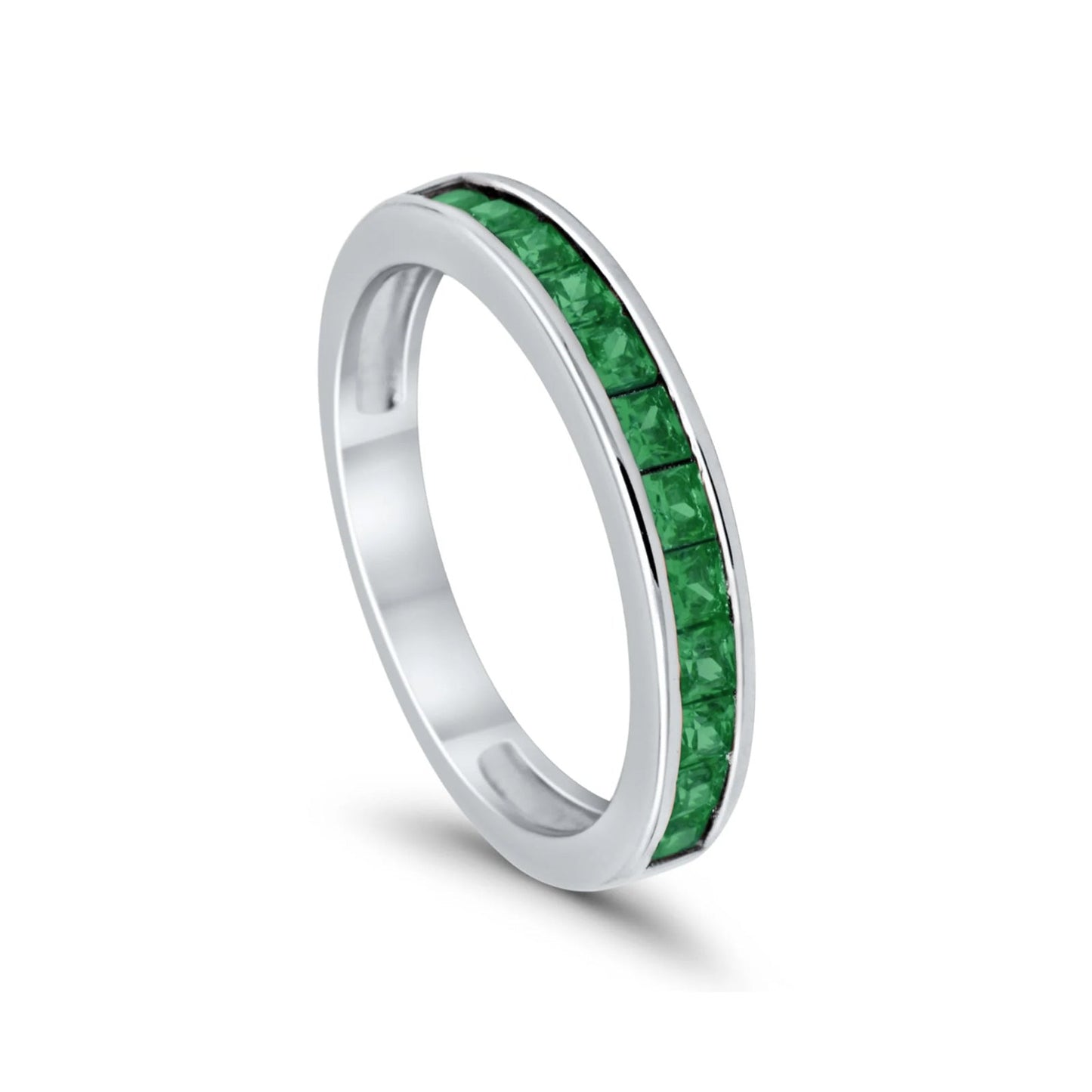 Half Eternity Band Wedding Ring Princess Cut Simulated Green Emerald CZ