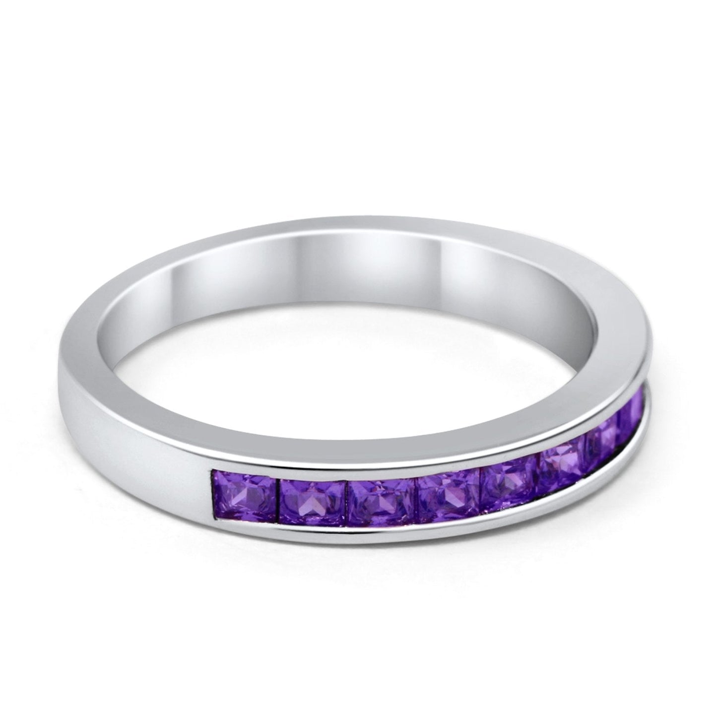 Half Eternity Band Wedding Ring Simulated Amethyst CZ