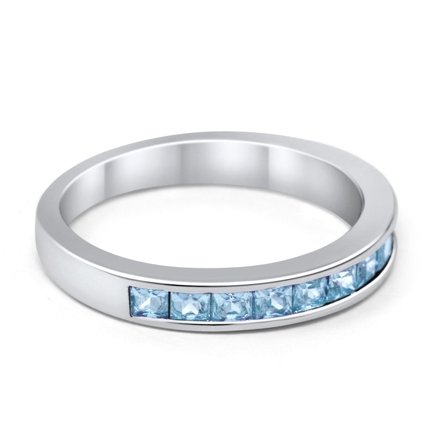 Half Eternity Band Wedding Ring Simulated Aquamarine CZ