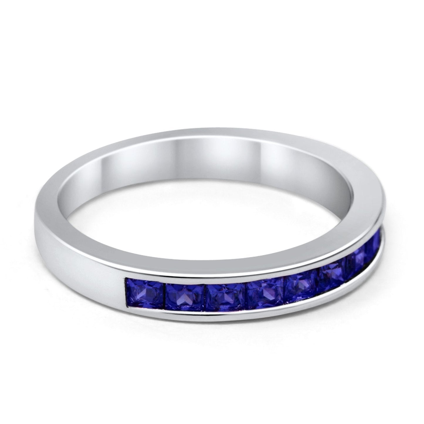 Half Eternity Band Wedding Ring Simulated Blue Sapphire CZ