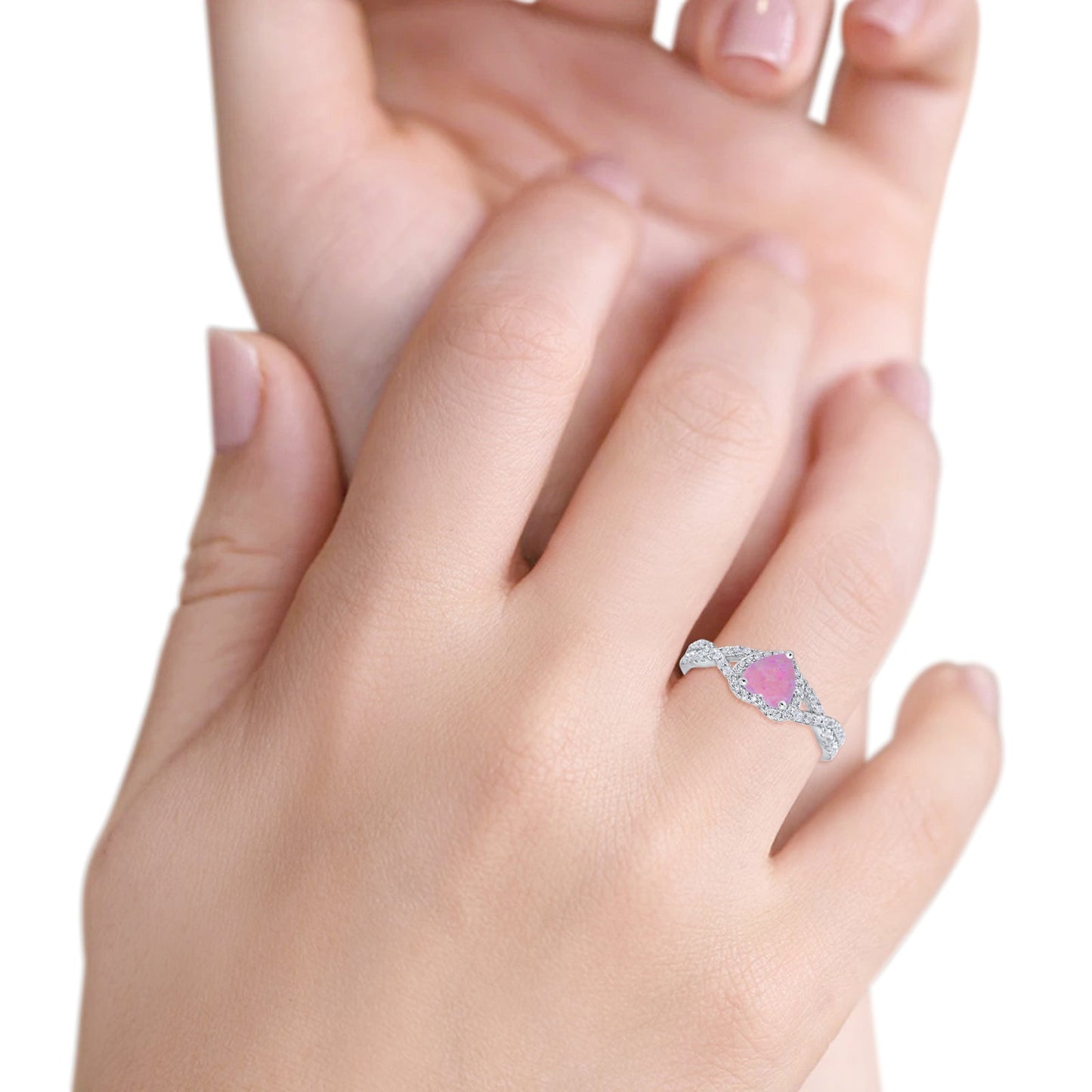 Heart Promise Ring Infinity Shank Lab Created Pink Opal