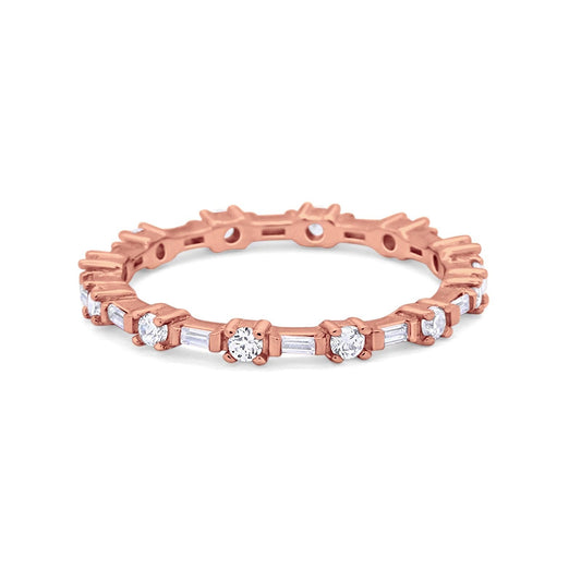 Eternity Baguette Rose Tone, Simulated CZ Wedding Ring