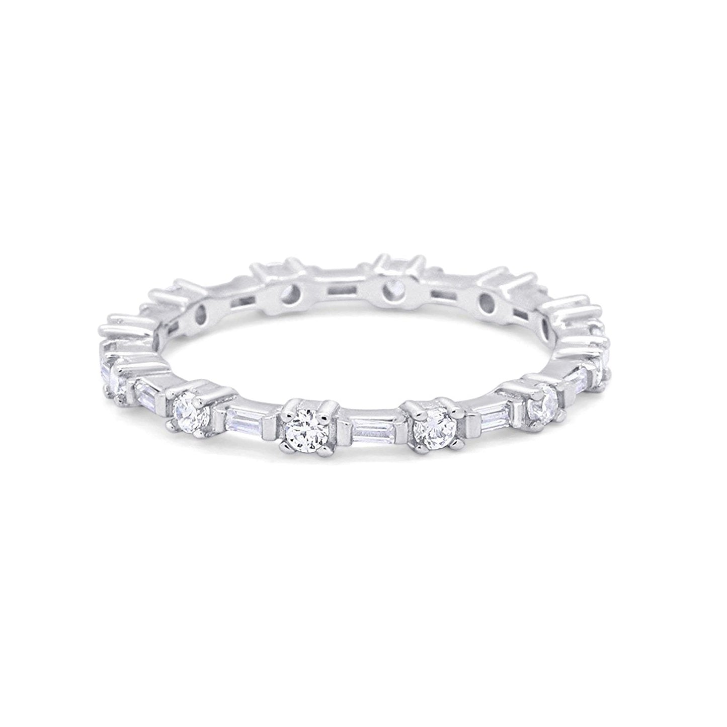 Full Eternity Wedding Ring Baguette Round Simulated CZ