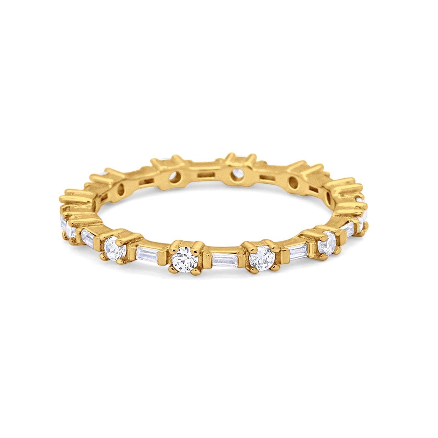 Eternity Bands Wedding Ring Baguette Yellow Tone, Simulated CZ