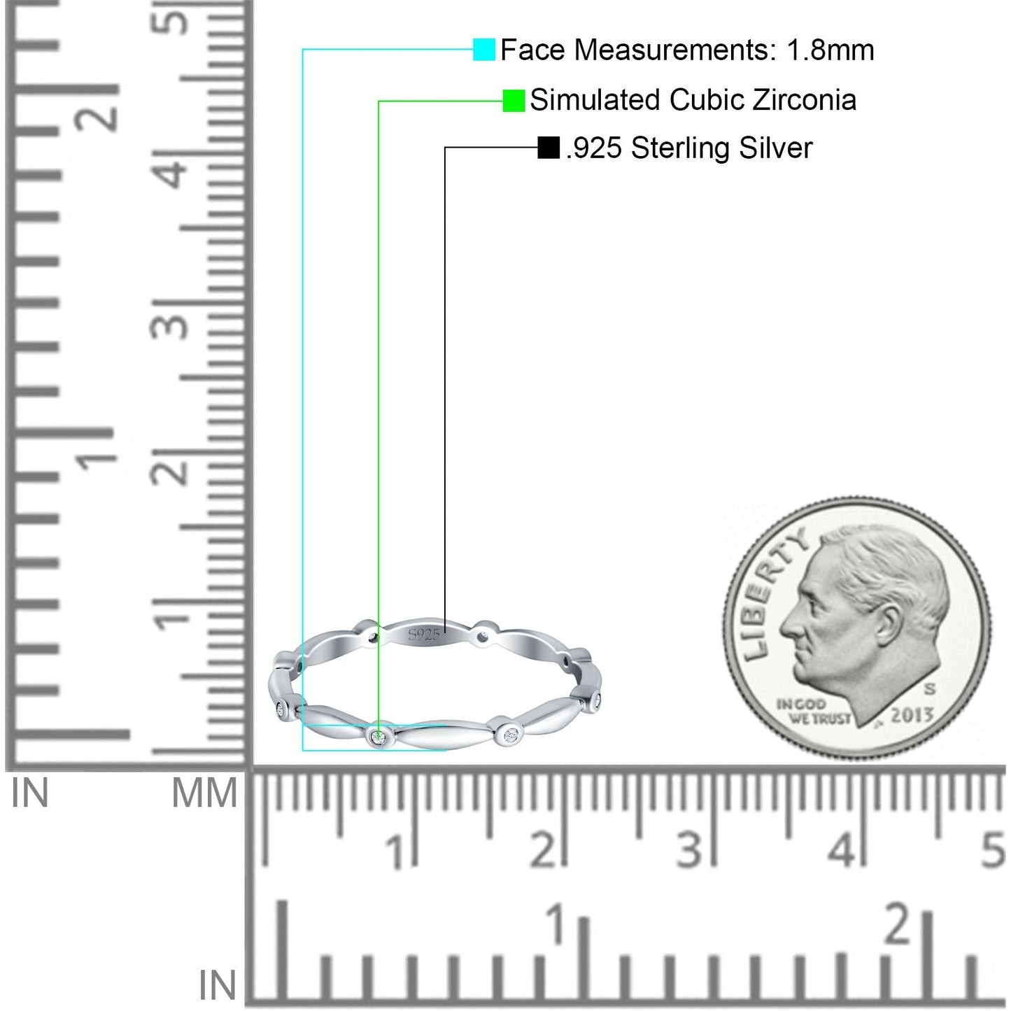 Eternity Ring Wedding Band Round Simulated Cubic Zirconia (1.8mm)